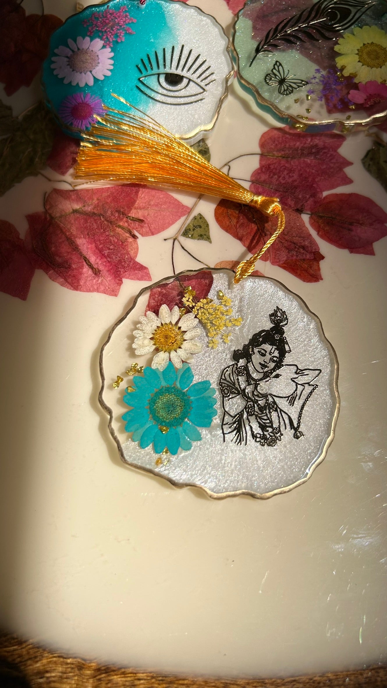 BloomDrop Car Hanging - Lord Krishna | Pearl White