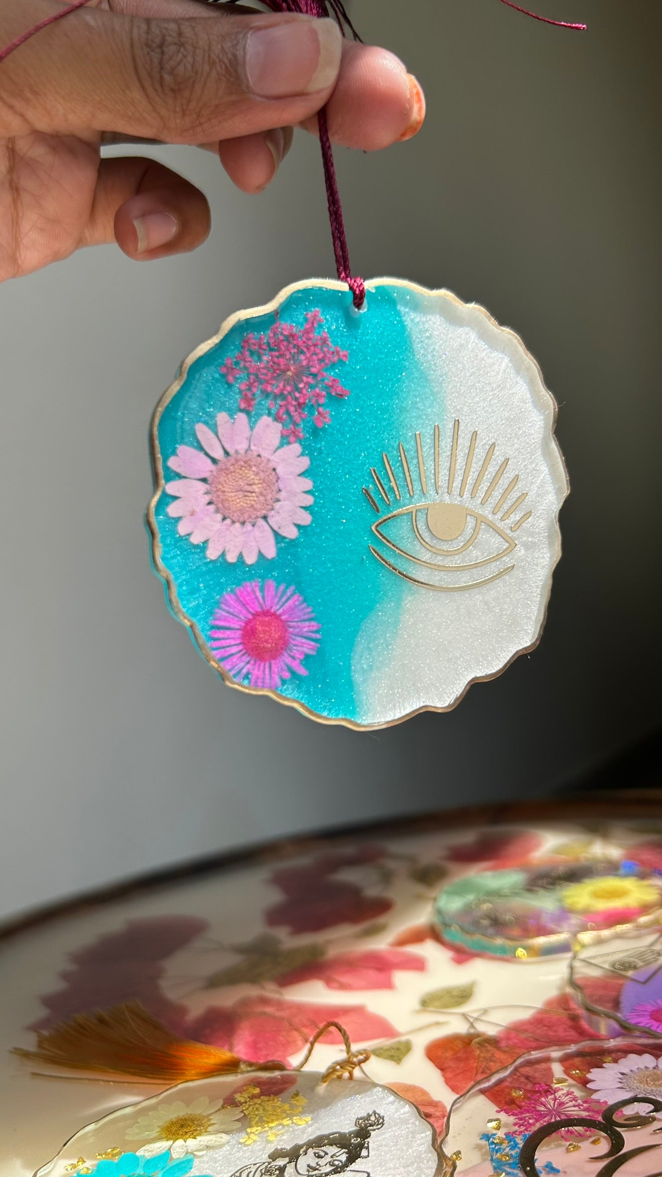 BloomDrop Car Hanging - Evil Eye | Green & Pearl White