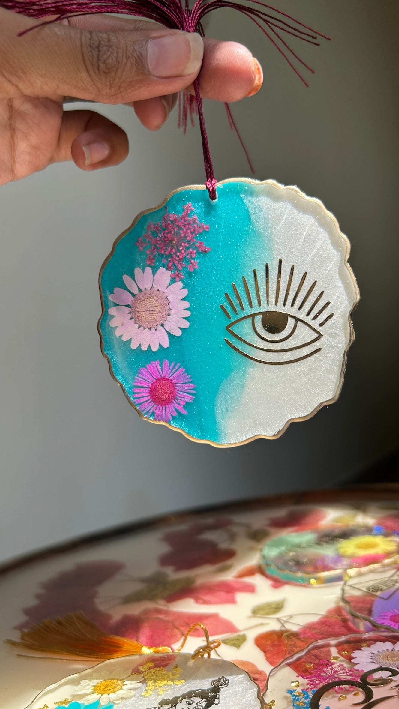 BloomDrop Car Hanging - Evil Eye | Green & Pearl White