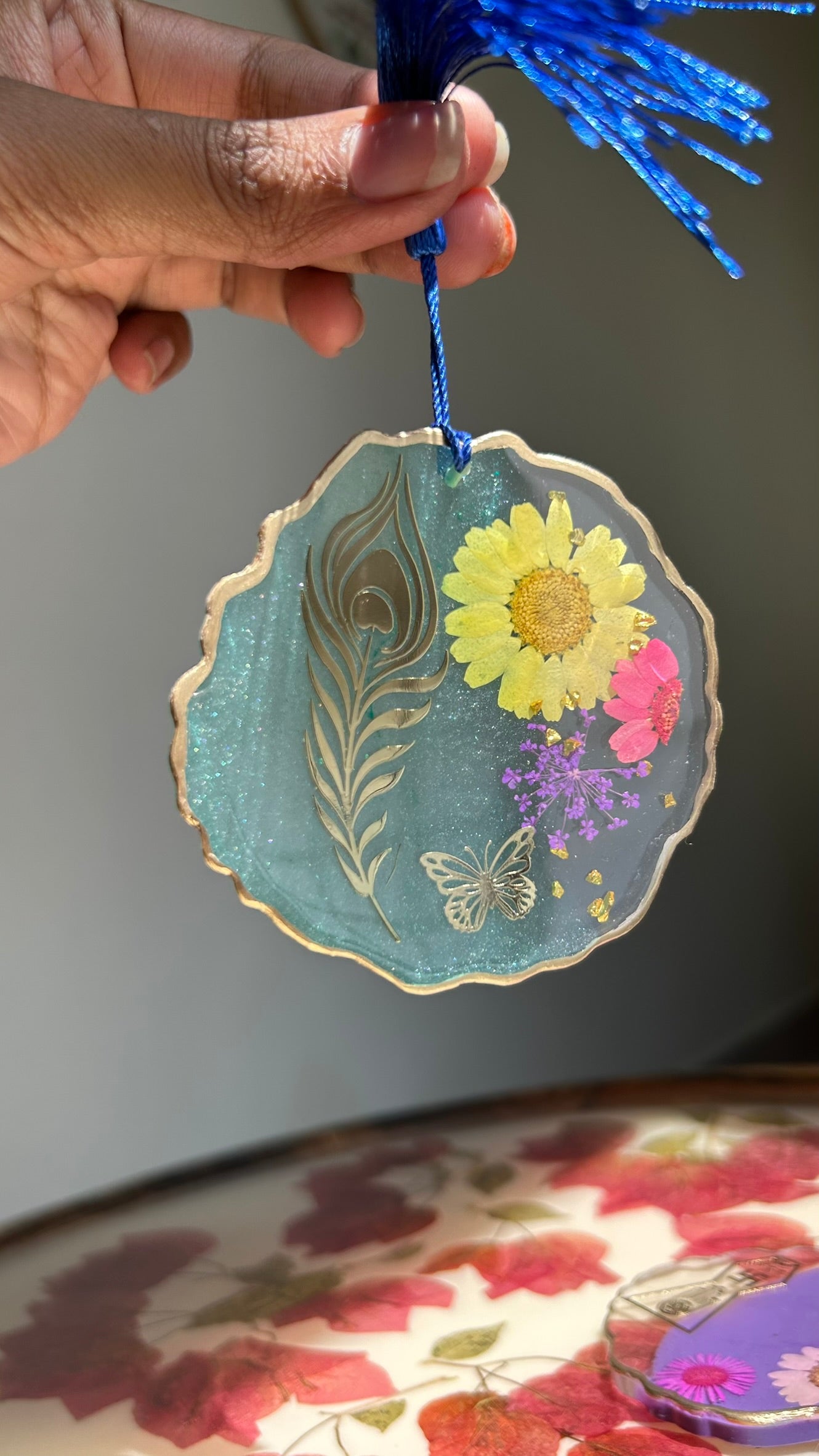 BloomDrop Car Hanging - Peacock Feather| Translucent Green