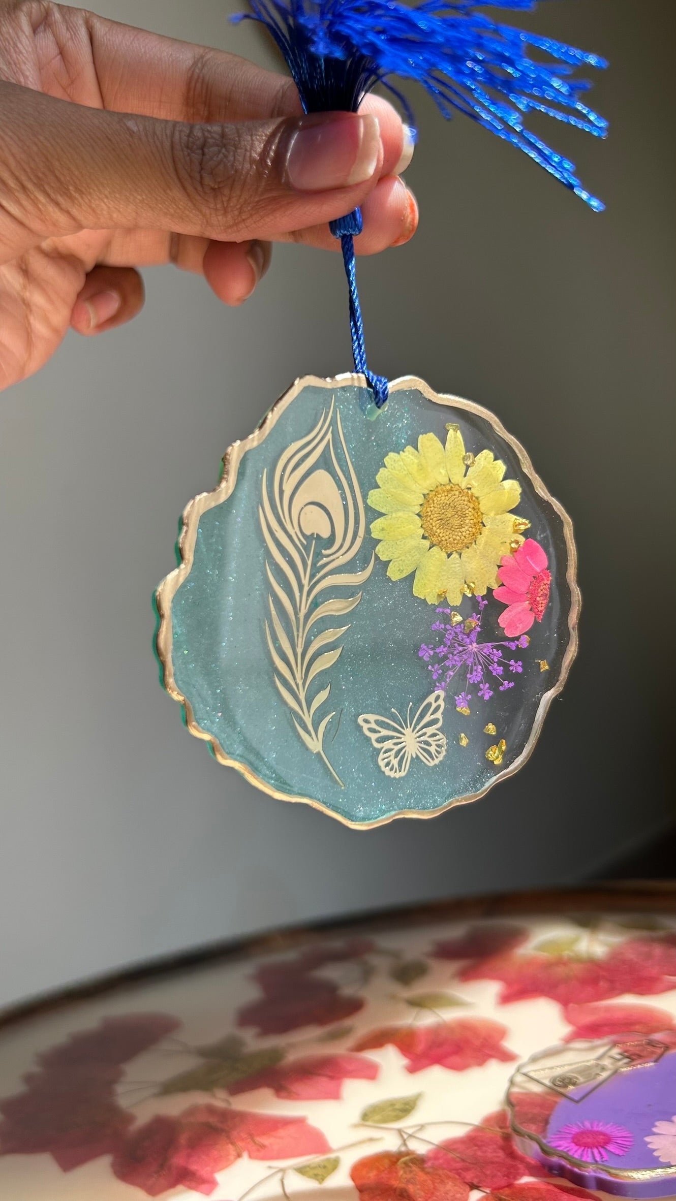 BloomDrop Car Hanging - Peacock Feather| Translucent Green