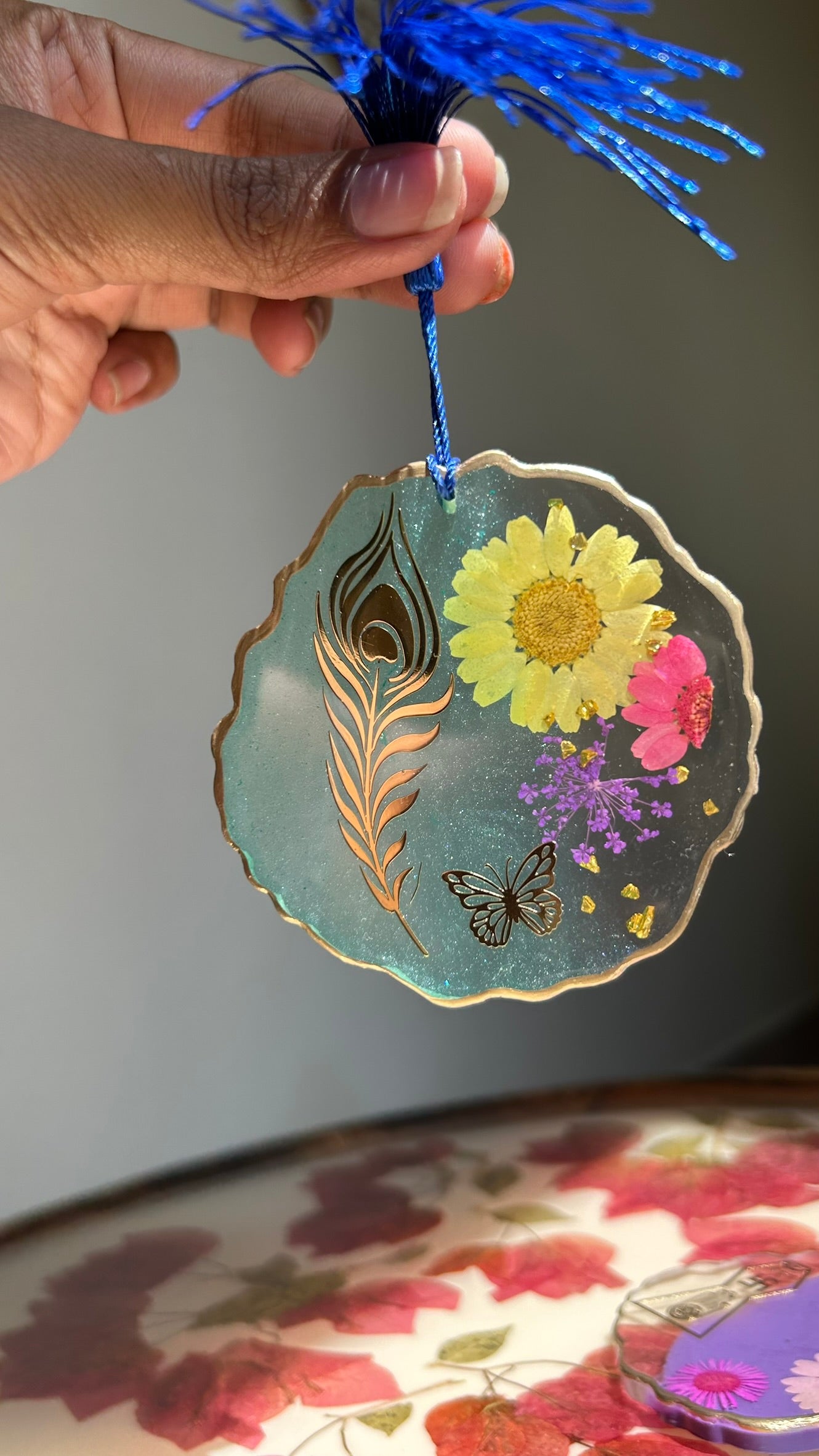 BloomDrop Car Hanging - Peacock Feather| Translucent Green