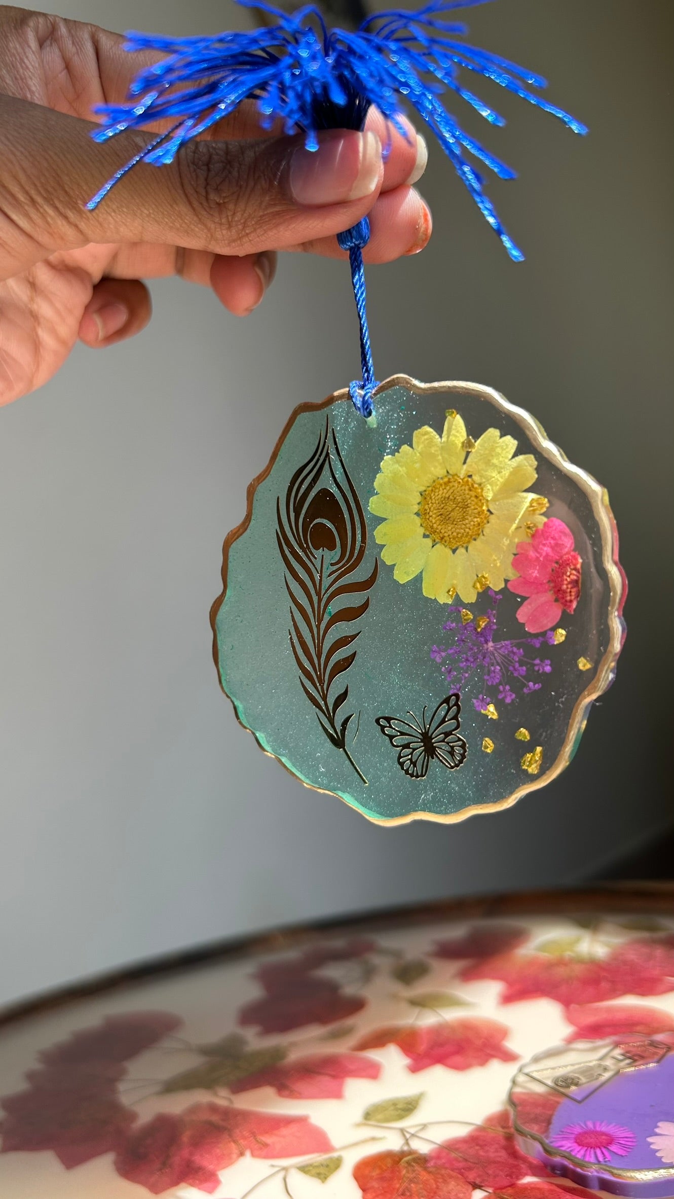 BloomDrop Car Hanging - Peacock Feather| Translucent Green