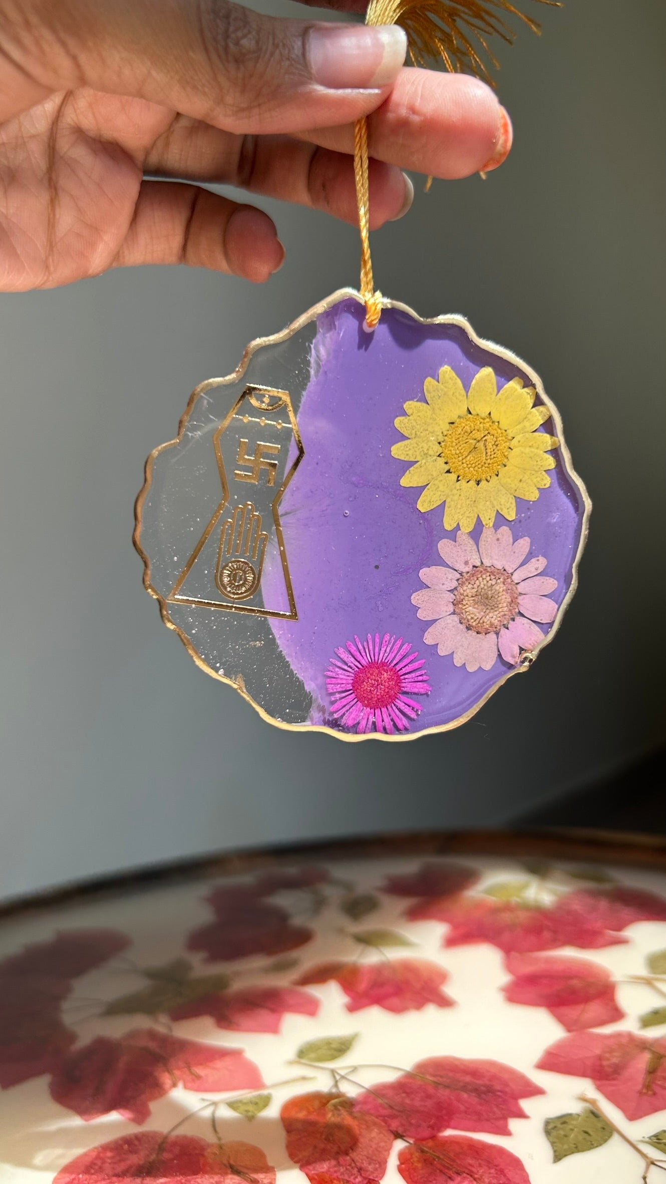 BloomDrop Car Hanging - Jain symbol | Purple