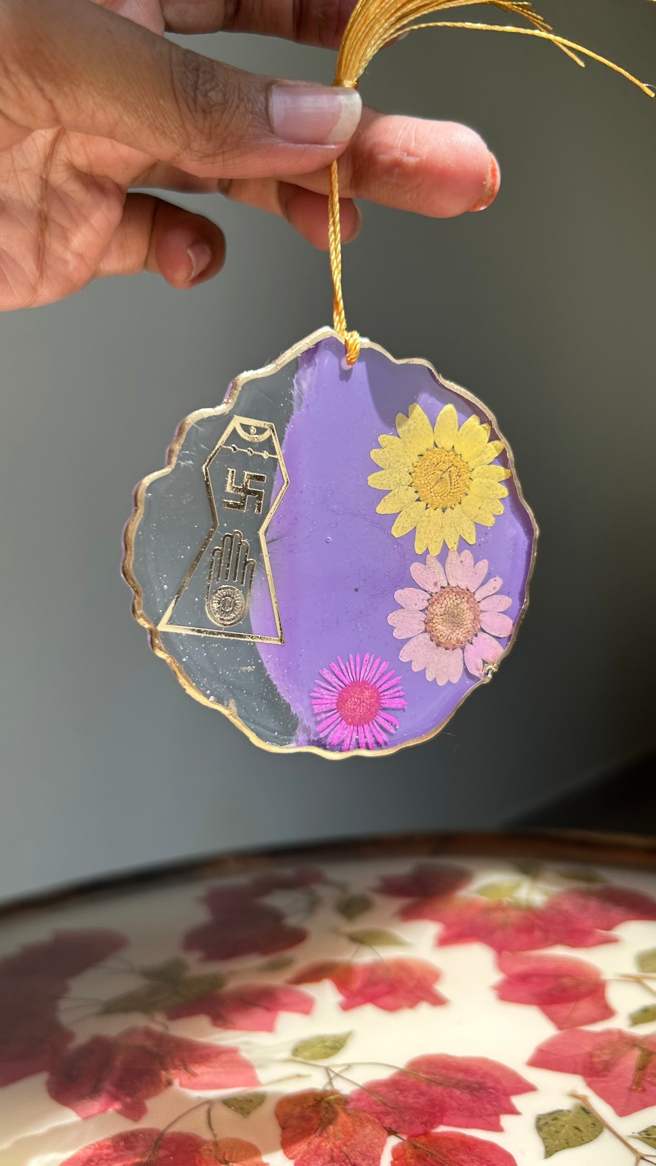 BloomDrop Car Hanging - Jain symbol | Purple
