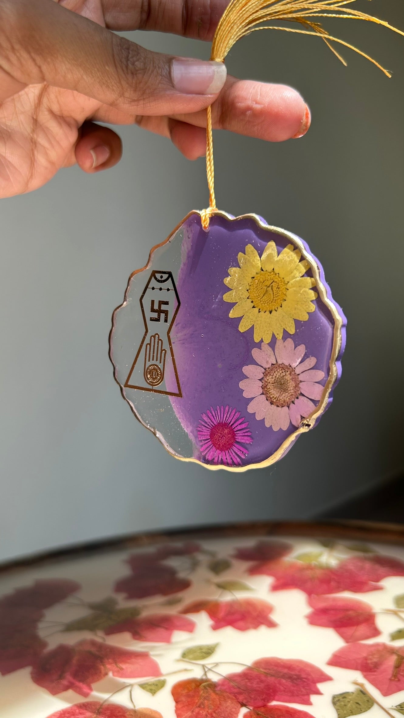 BloomDrop Car Hanging - Jain symbol | Purple