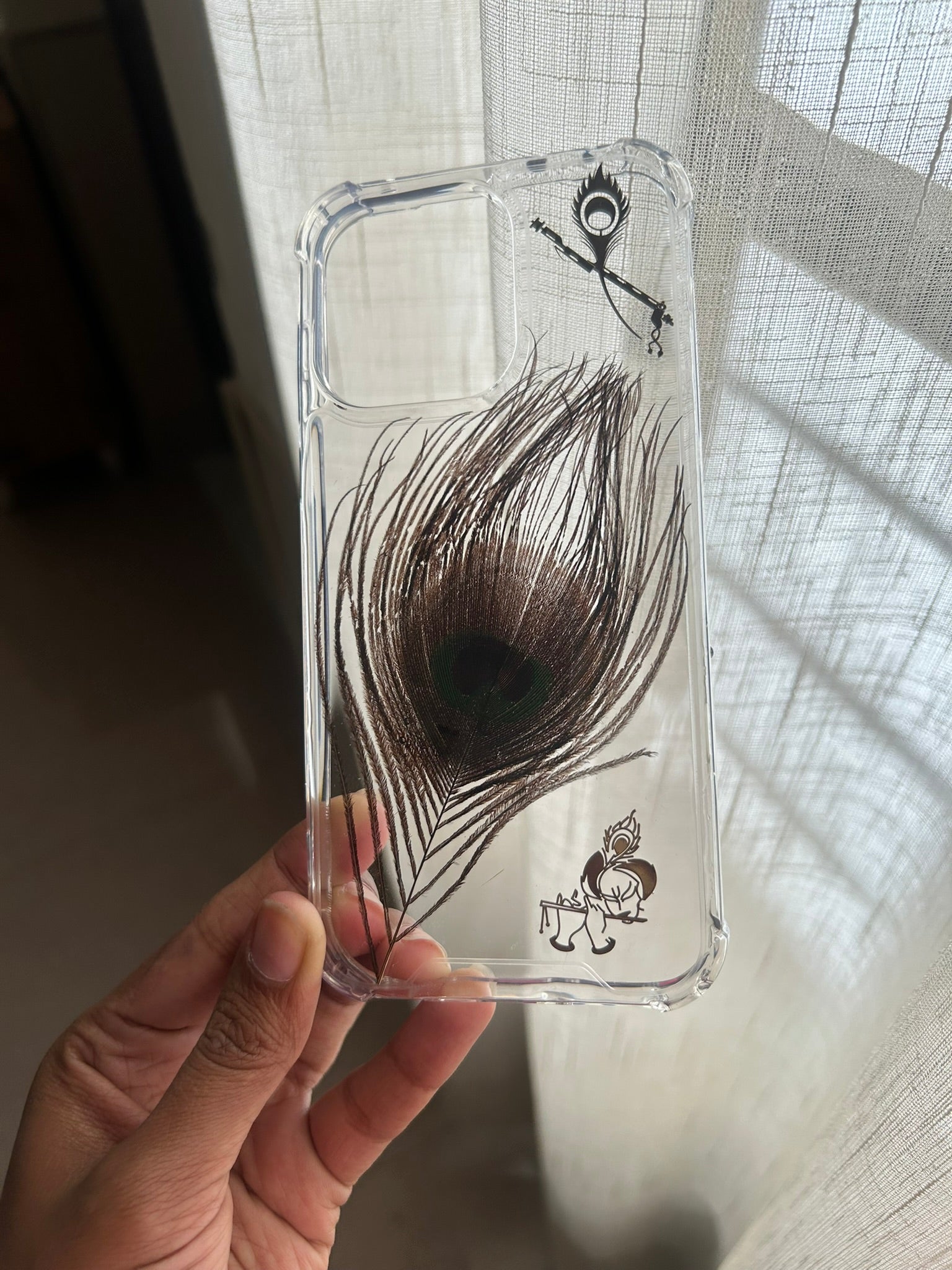 Peacock Feather Phone Case | Real Mor Pankh in Clear Resin | Krishna Aesthetic Cover