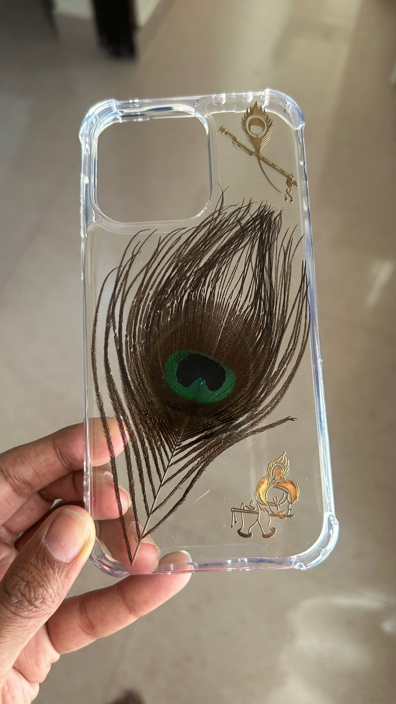 Peacock Feather Phone Case | Real Mor Pankh in Clear Resin | Krishna Aesthetic Cover