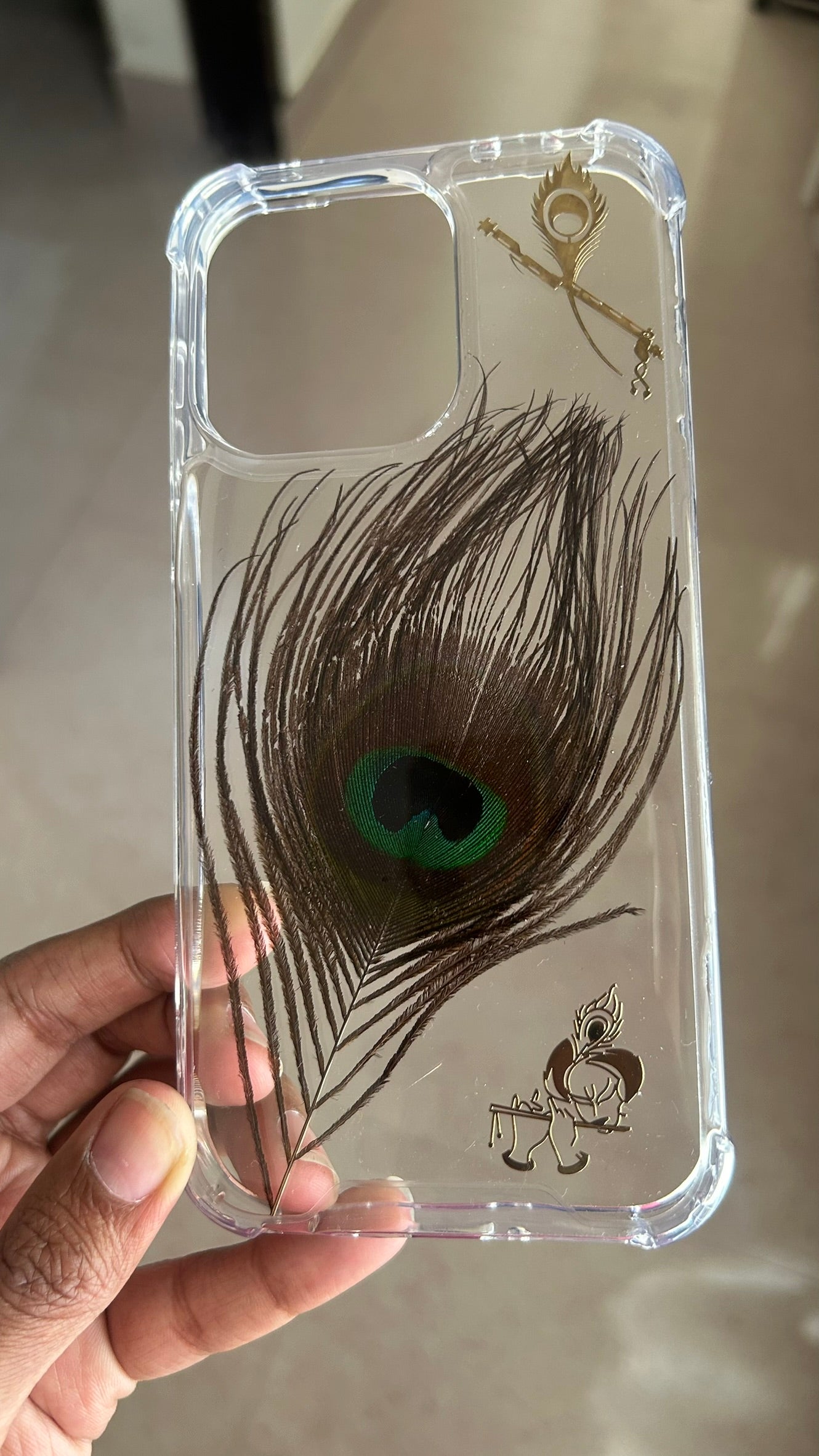 Peacock Feather Phone Case | Real Mor Pankh in Clear Resin | Krishna Aesthetic Cover