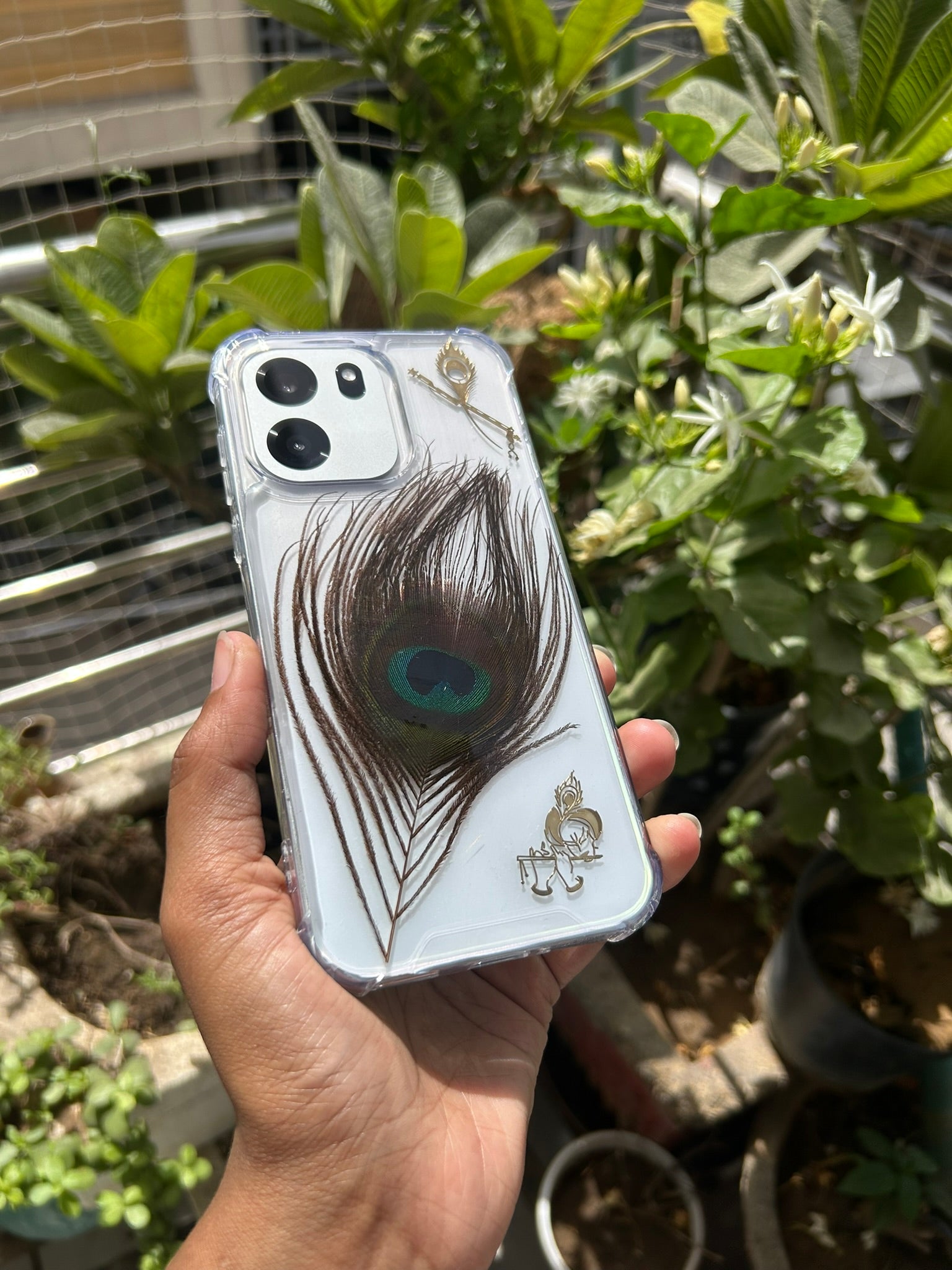 Peacock Feather Phone Case | Real Mor Pankh in Clear Resin | Krishna Aesthetic Cover