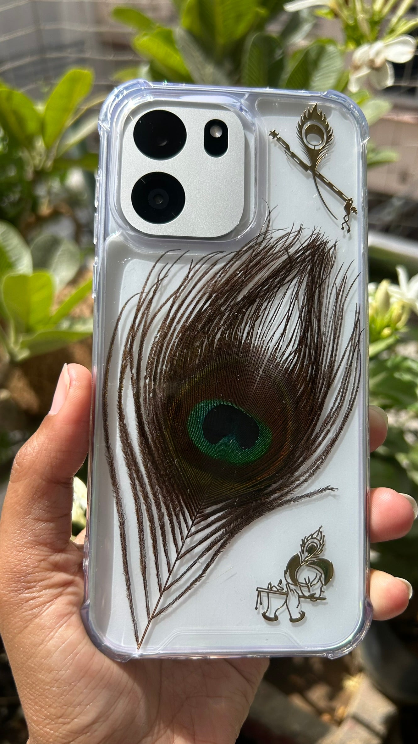 Peacock Feather Phone Case | Real Mor Pankh in Clear Resin | Krishna Aesthetic Cover