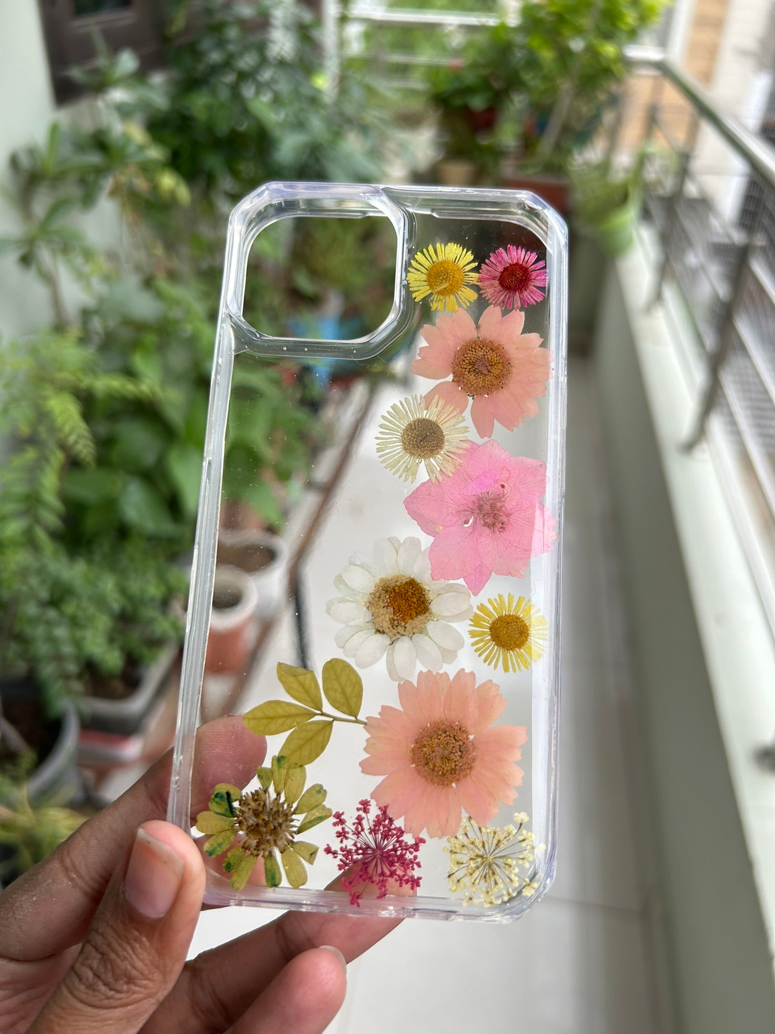 Pressed Flower Phone Case | Pink, Yellow & White Daisies with Botanical Leaves in Resin | Right Bloom | Case 8