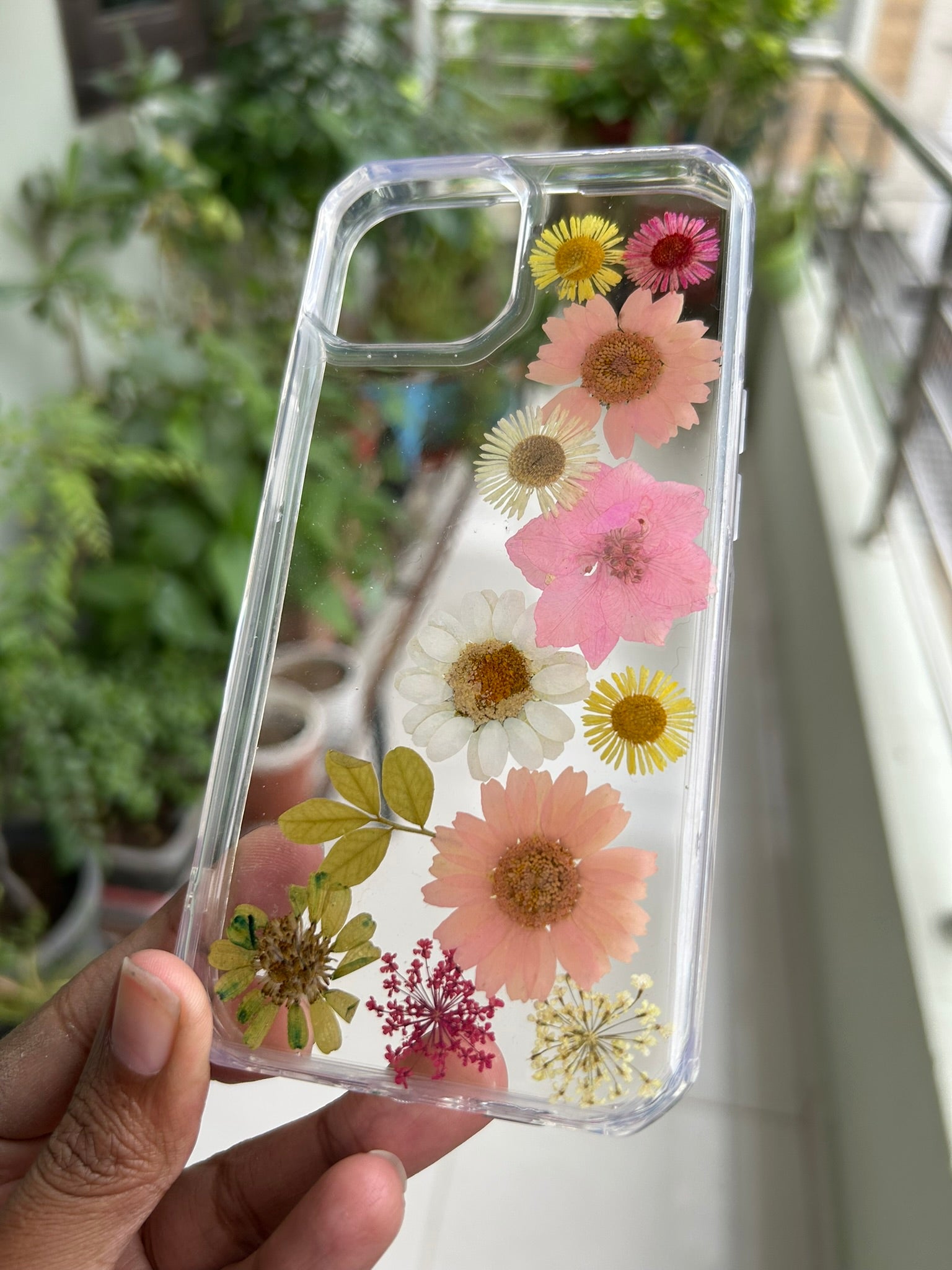 Pressed Flower Phone Case | Pink, Yellow & White Daisies with Botanical Leaves in Resin | Right Bloom | Case 8