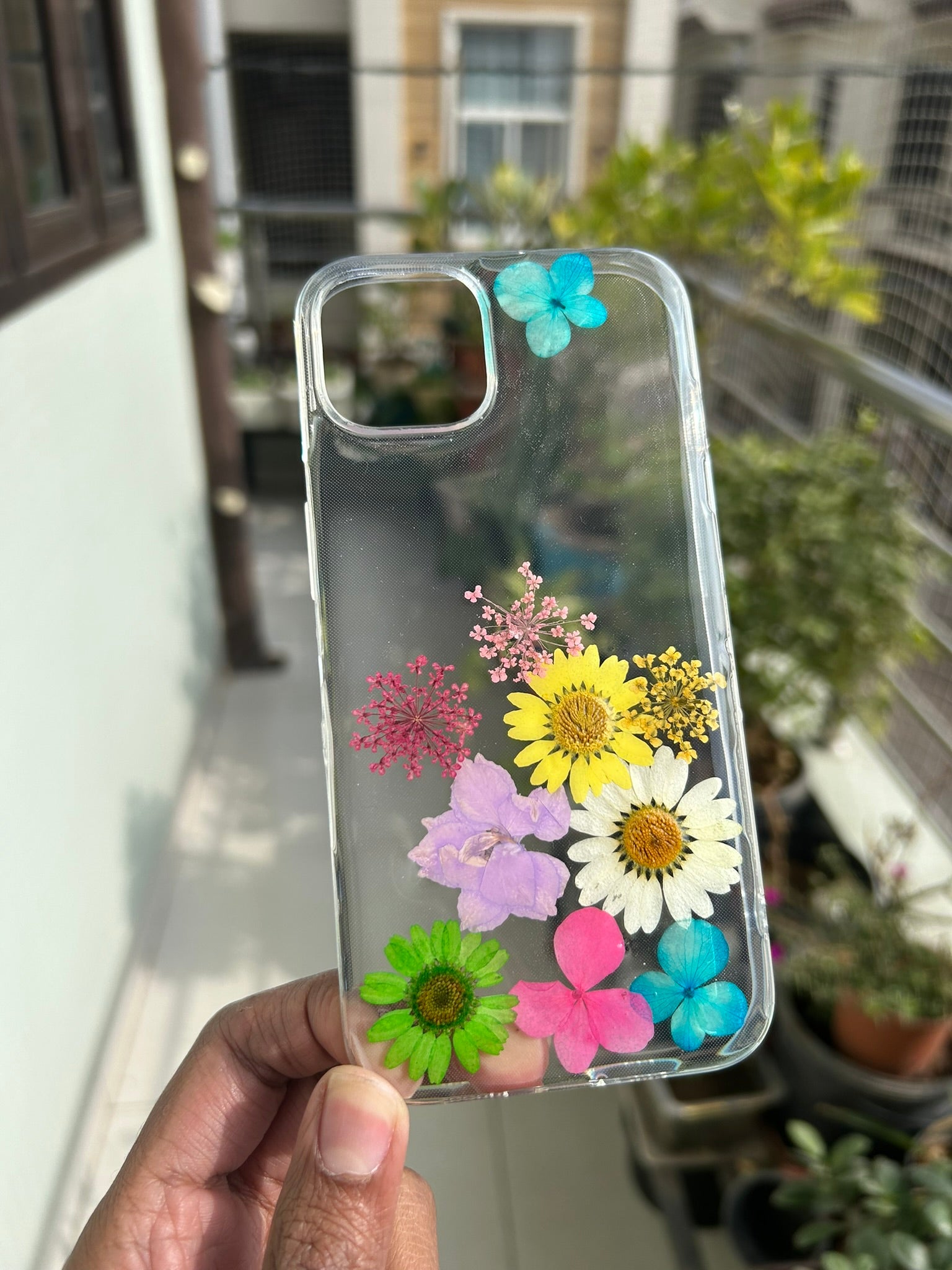 Pressed Flower Phone Case | Rainbow Daisies & Hydrangeas with Colorful Baby's Breath in Resin | Right Bloom | Case 9