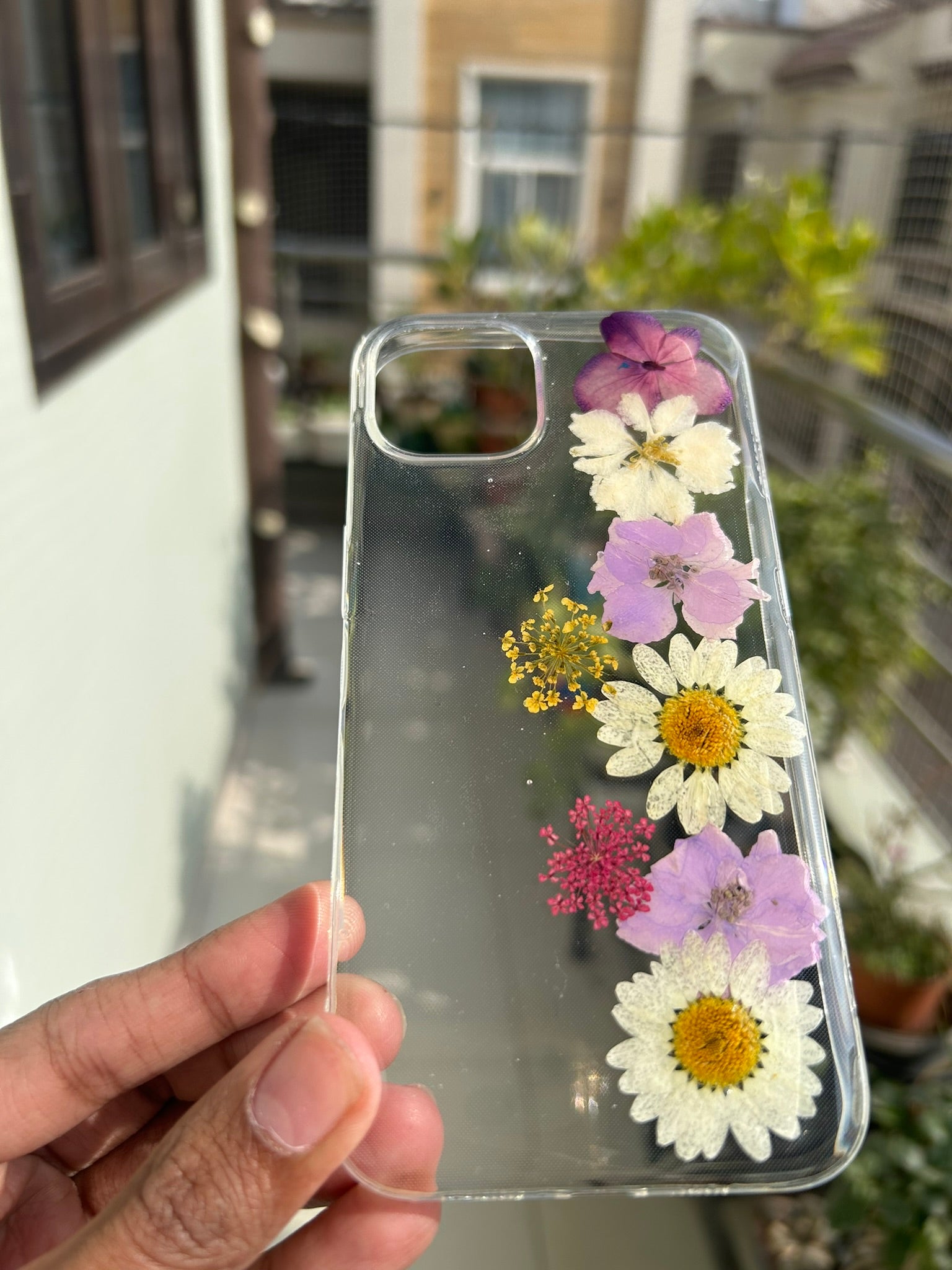 Pressed Flower Phone Case | Purple Pansy, White & Pink Daisies with Yellow Wildflowers in Resin | Straight Bloom | Case 5