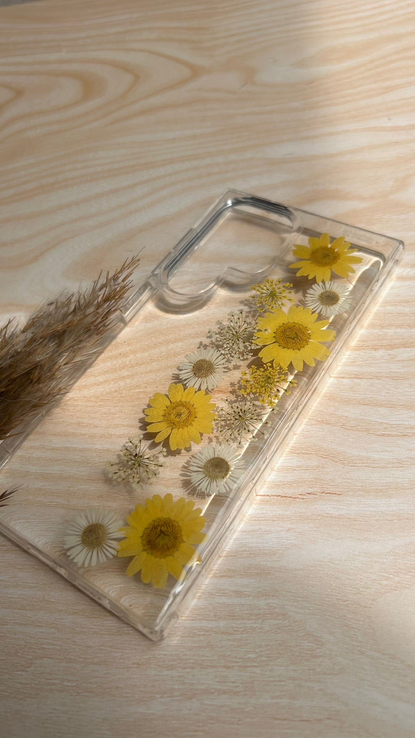 Pressed Flower Phone Case | Yellow Sunflowers & White Daisies with Yellow Baby's Breath in Resin | Straight Bloom | Case 6