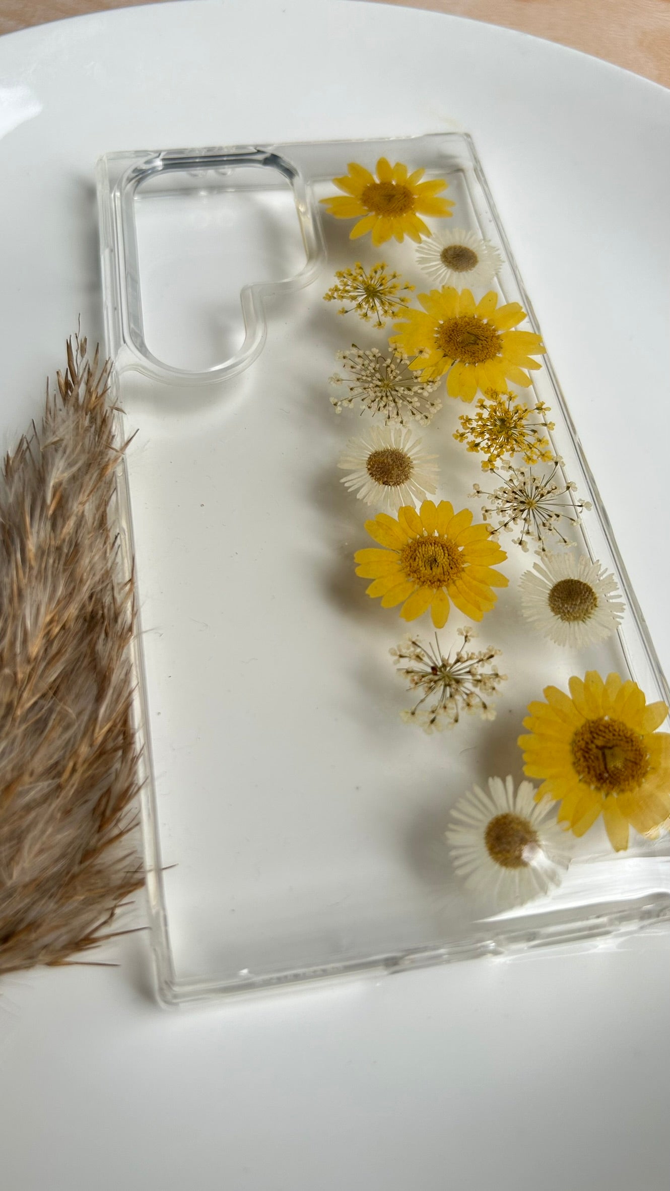 Pressed Flower Phone Case | Yellow Sunflowers & White Daisies with Yellow Baby's Breath in Resin | Straight Bloom | Case 6