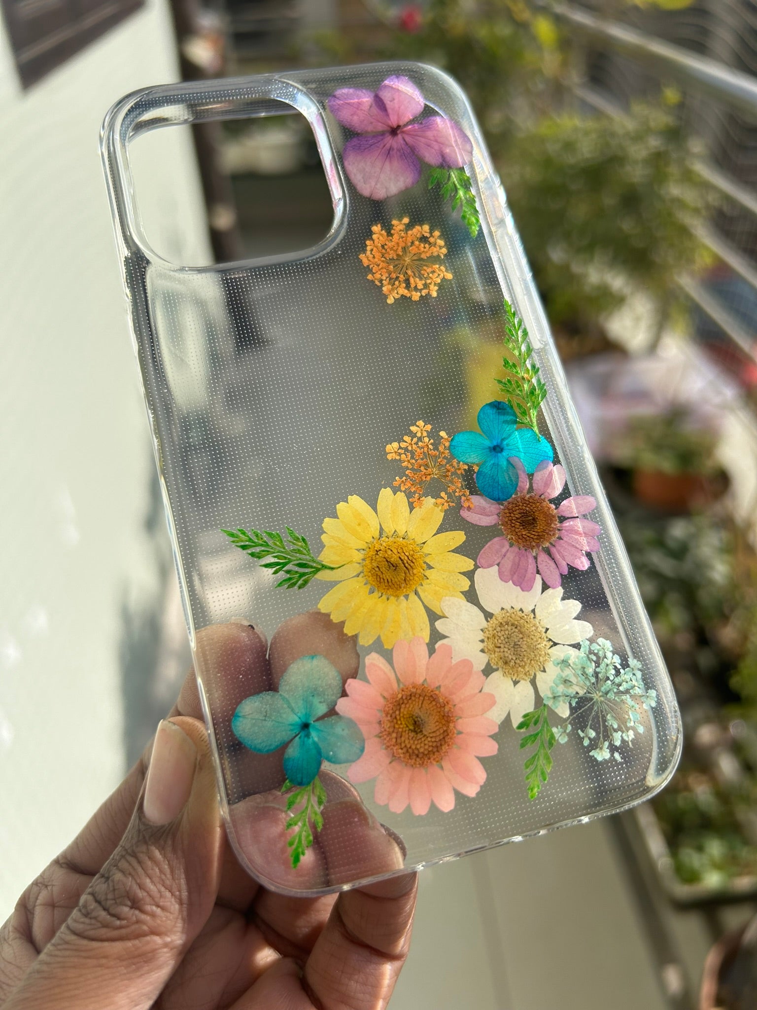 Pressed Flower Phone Case | Yellow, Pink & Teal Mixed Flowers with Green Ferns in Resin | Right Bloom | Case 14
