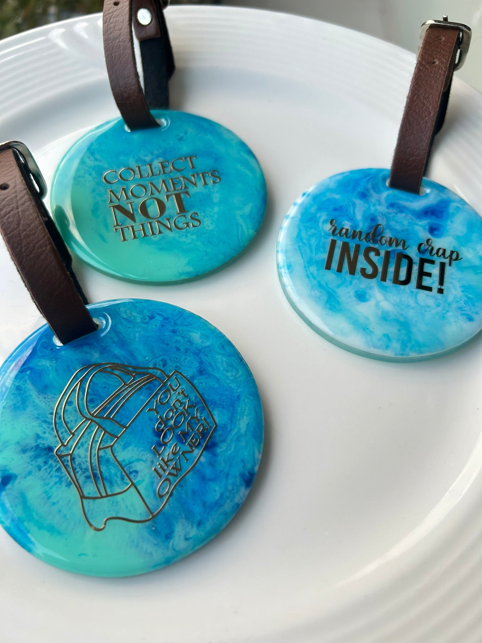 Ocean Reverie Luggage Tags - "Collect Moments Not Things" | Blue | Round