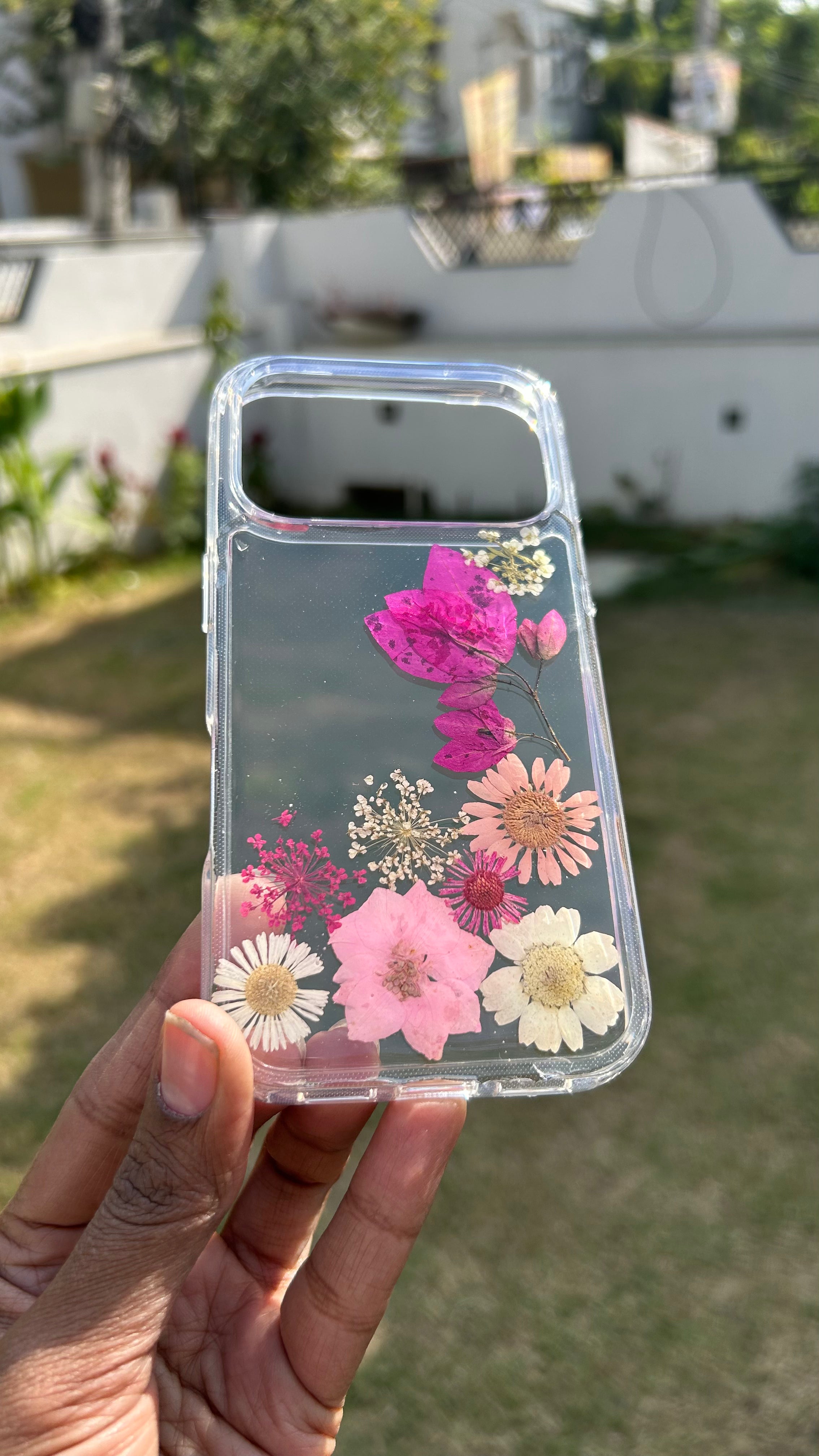 Pressed Flower Phone Case | Magenta Bougainvillea, Pink & White Daisies with Baby's Breath in Resin | Right Bloom | Case 16