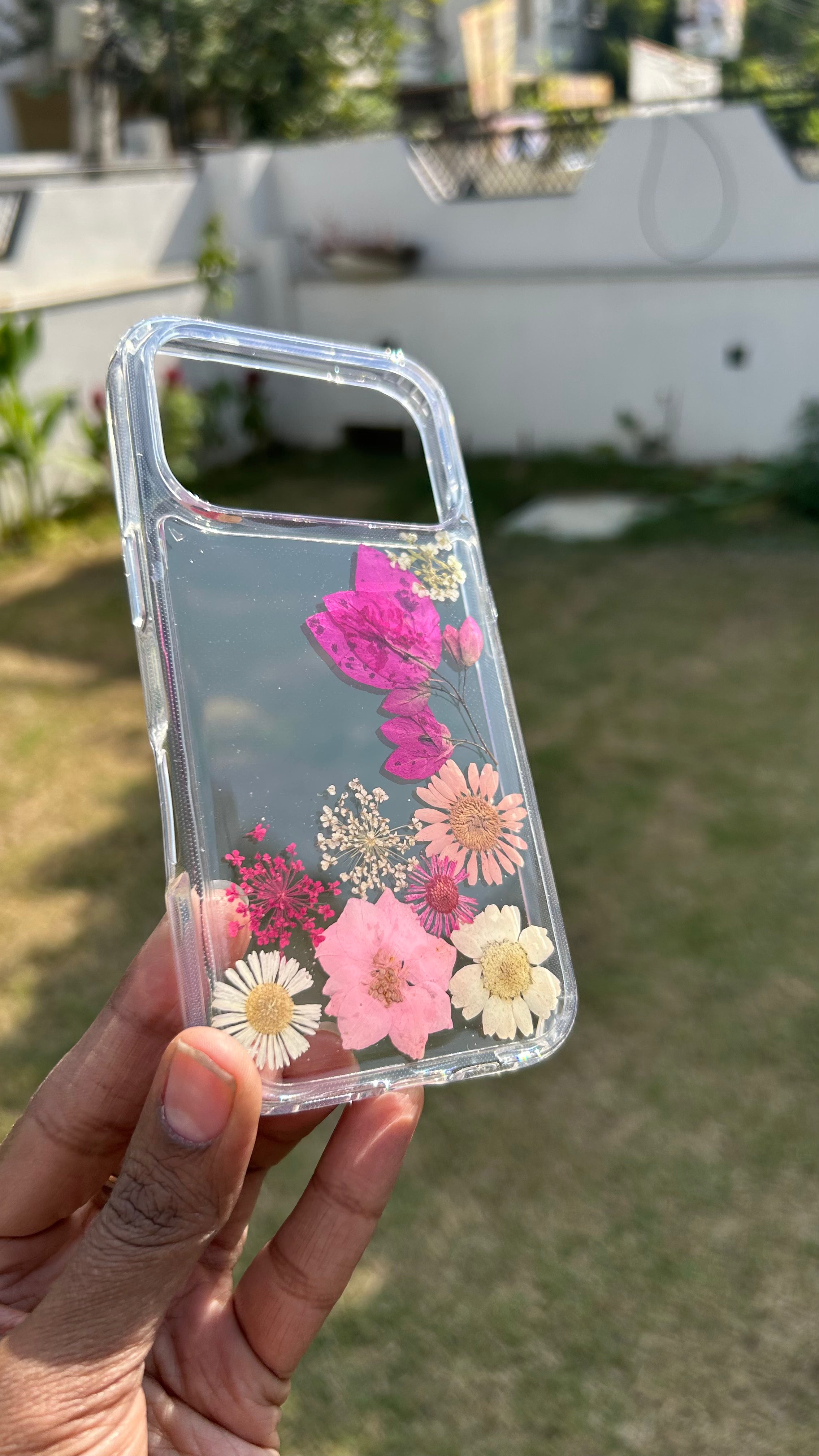 Pressed Flower Phone Case | Magenta Bougainvillea, Pink & White Daisies with Baby's Breath in Resin | Right Bloom | Case 16