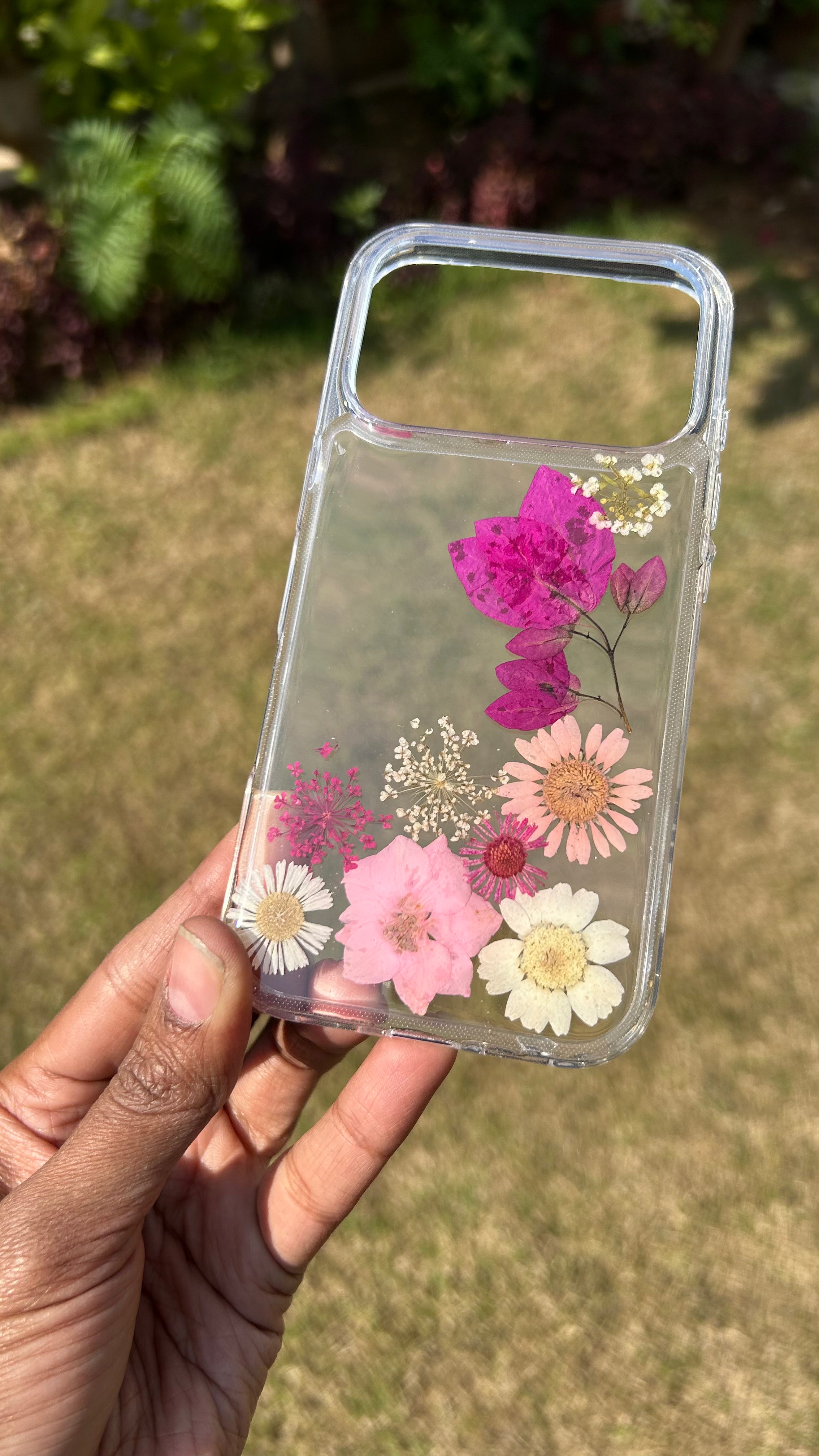 Pressed Flower Phone Case | Magenta Bougainvillea, Pink & White Daisies with Baby's Breath in Resin | Right Bloom | Case 16