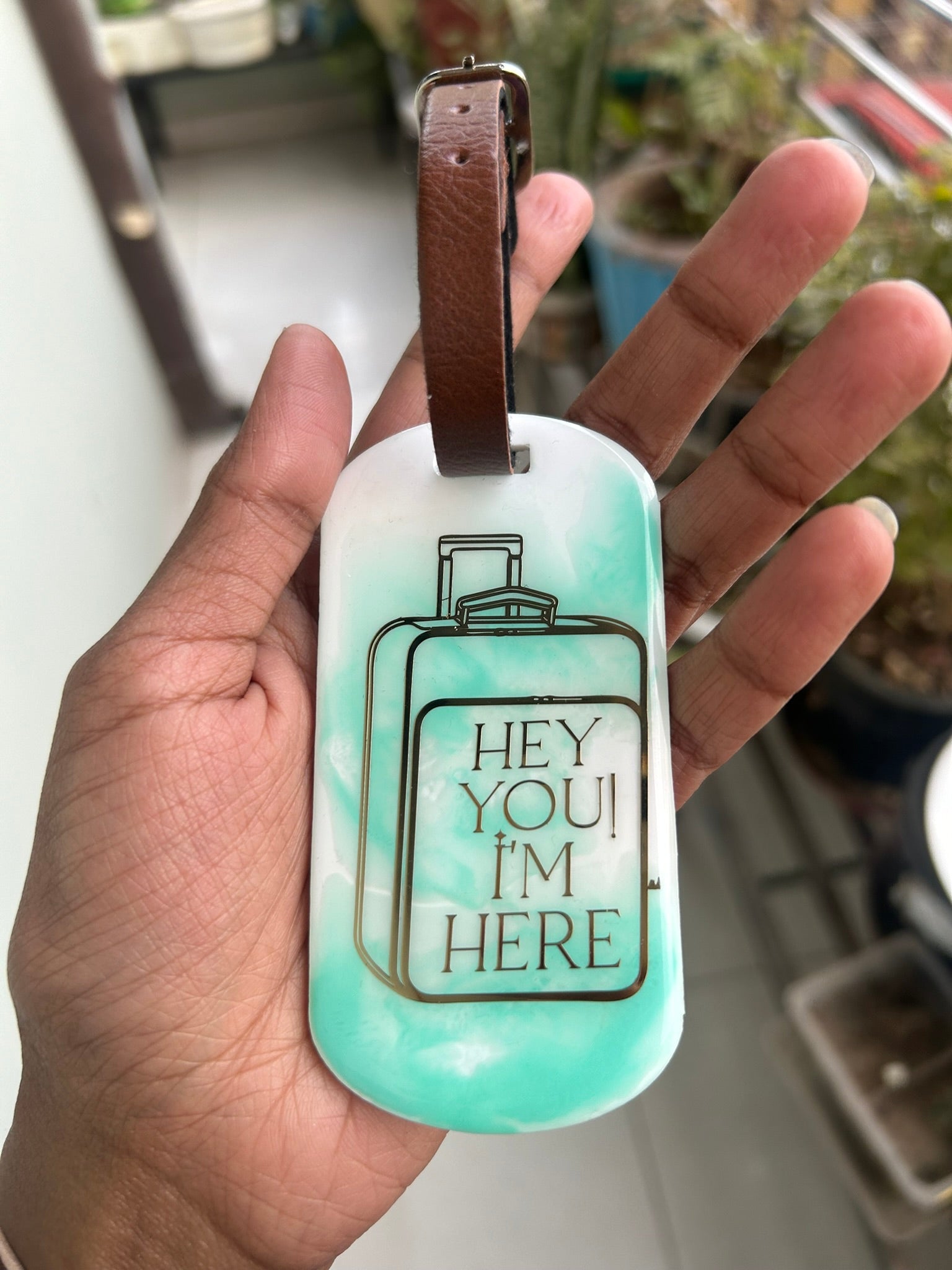 Ocean Reverie Luggage Tags - "Hey You I am here" | Sea Green