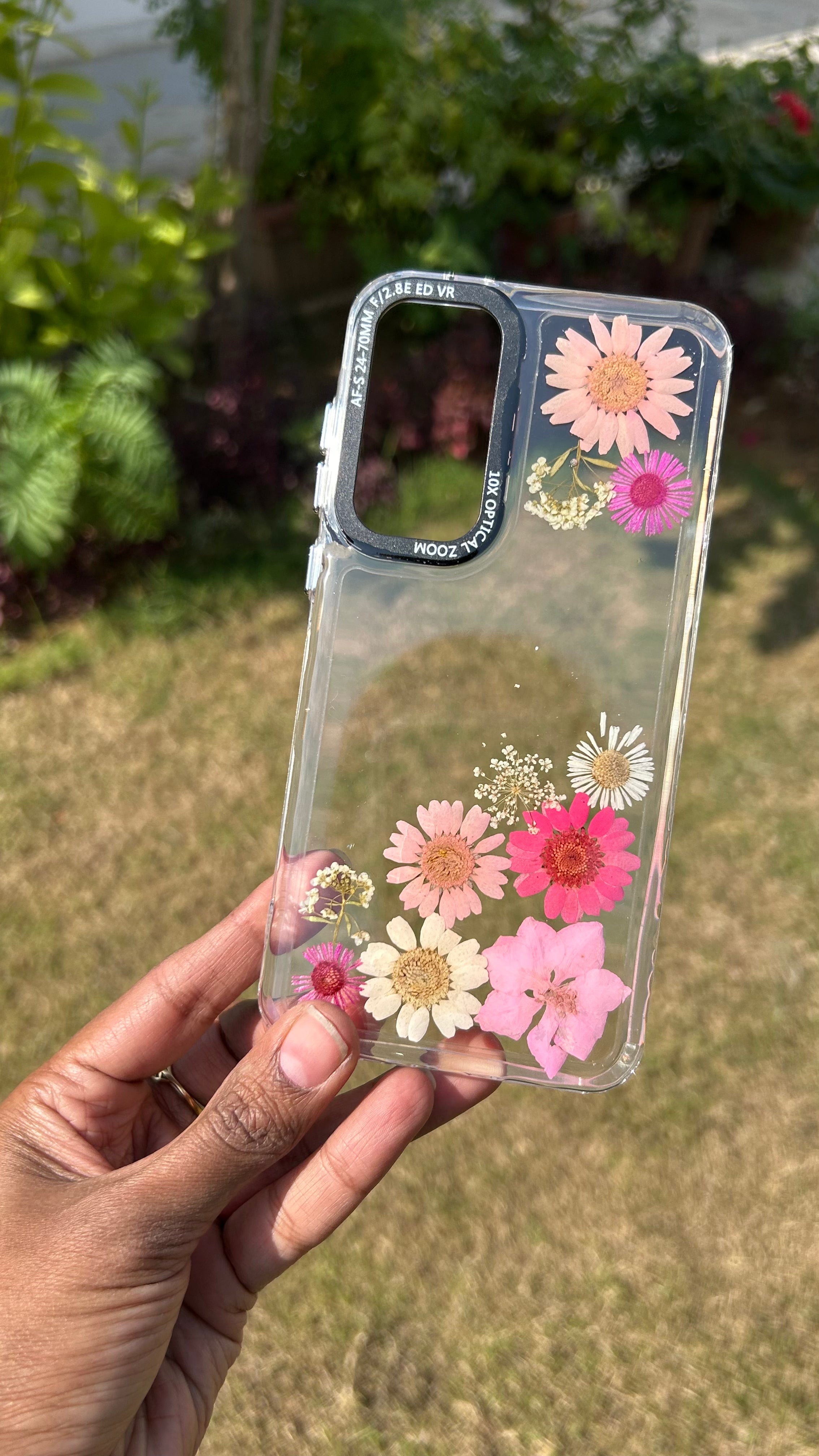 Pressed Flower Phone Case | Pink & Hot Pink Daisies with White Wildflowers & Baby's Breath in Resin | Right Bloom | Case 18