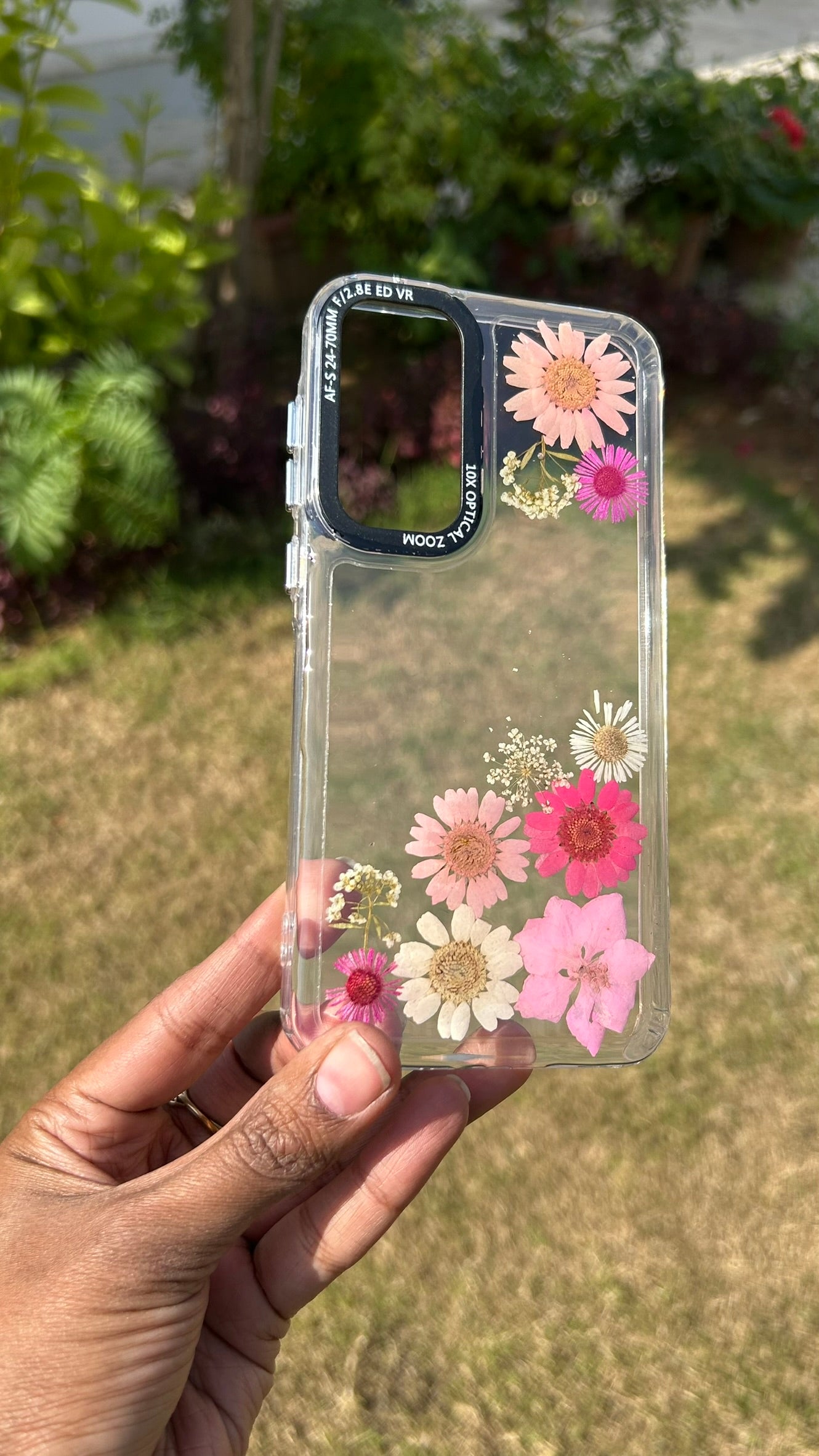 Pressed Flower Phone Case | Pink & Hot Pink Daisies with White Wildflowers & Baby's Breath in Resin | Right Bloom | Case 18