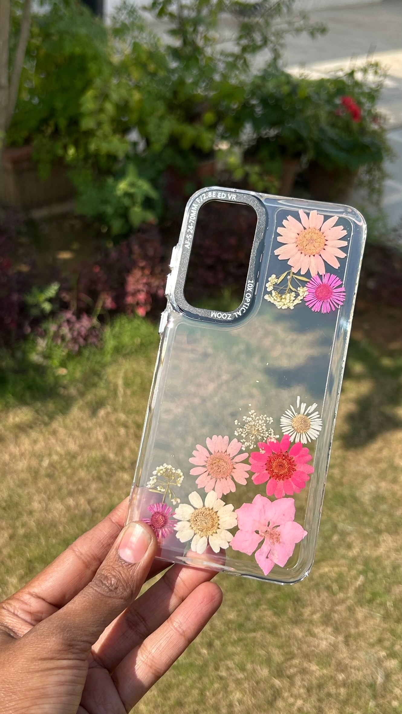 Pressed Flower Phone Case | Pink & Hot Pink Daisies with White Wildflowers & Baby's Breath in Resin | Right Bloom | Case 18