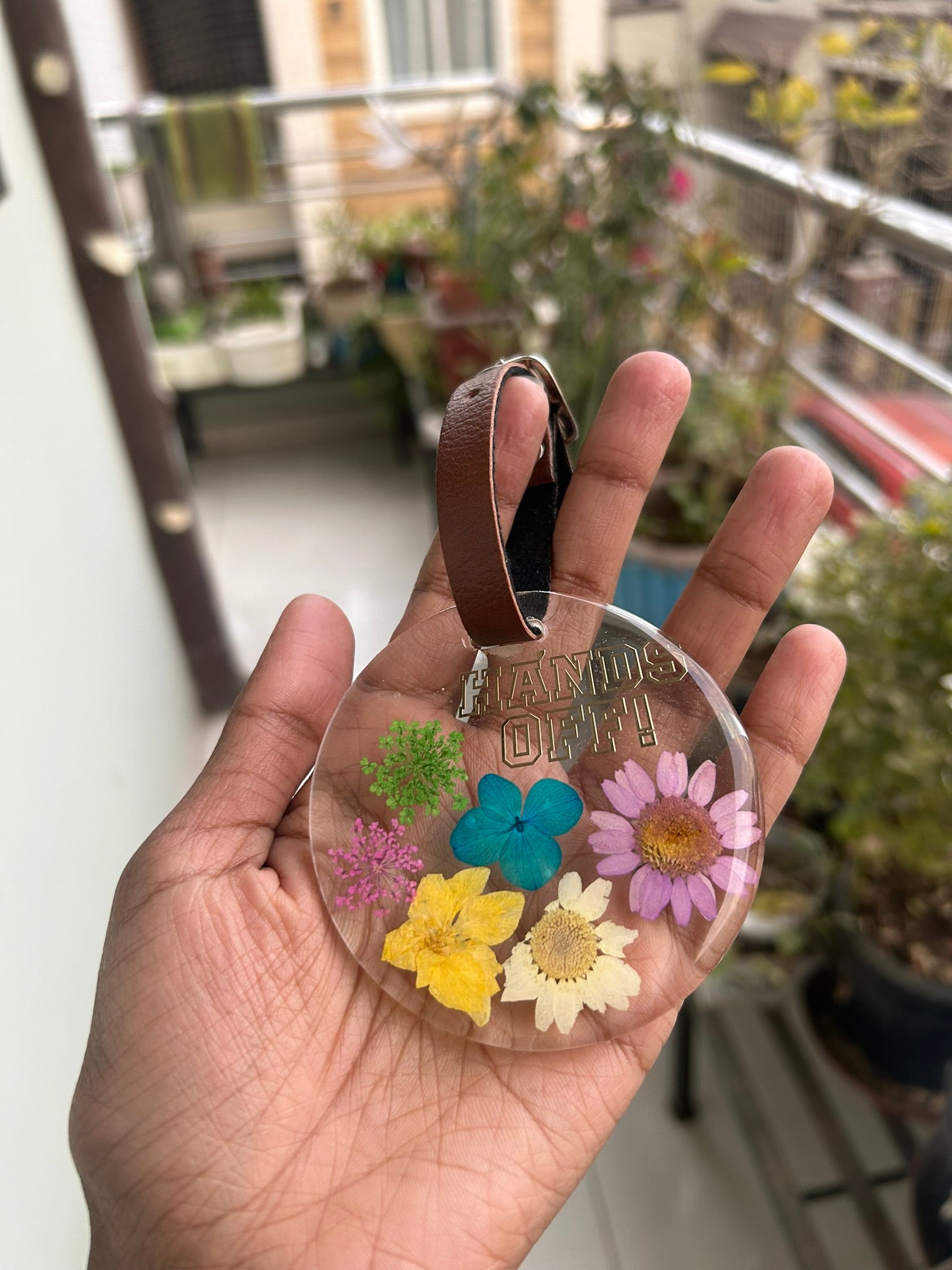 Flora Faraway Resin Luggage Tags - "Hands Off" | Pastel Flowers | Round