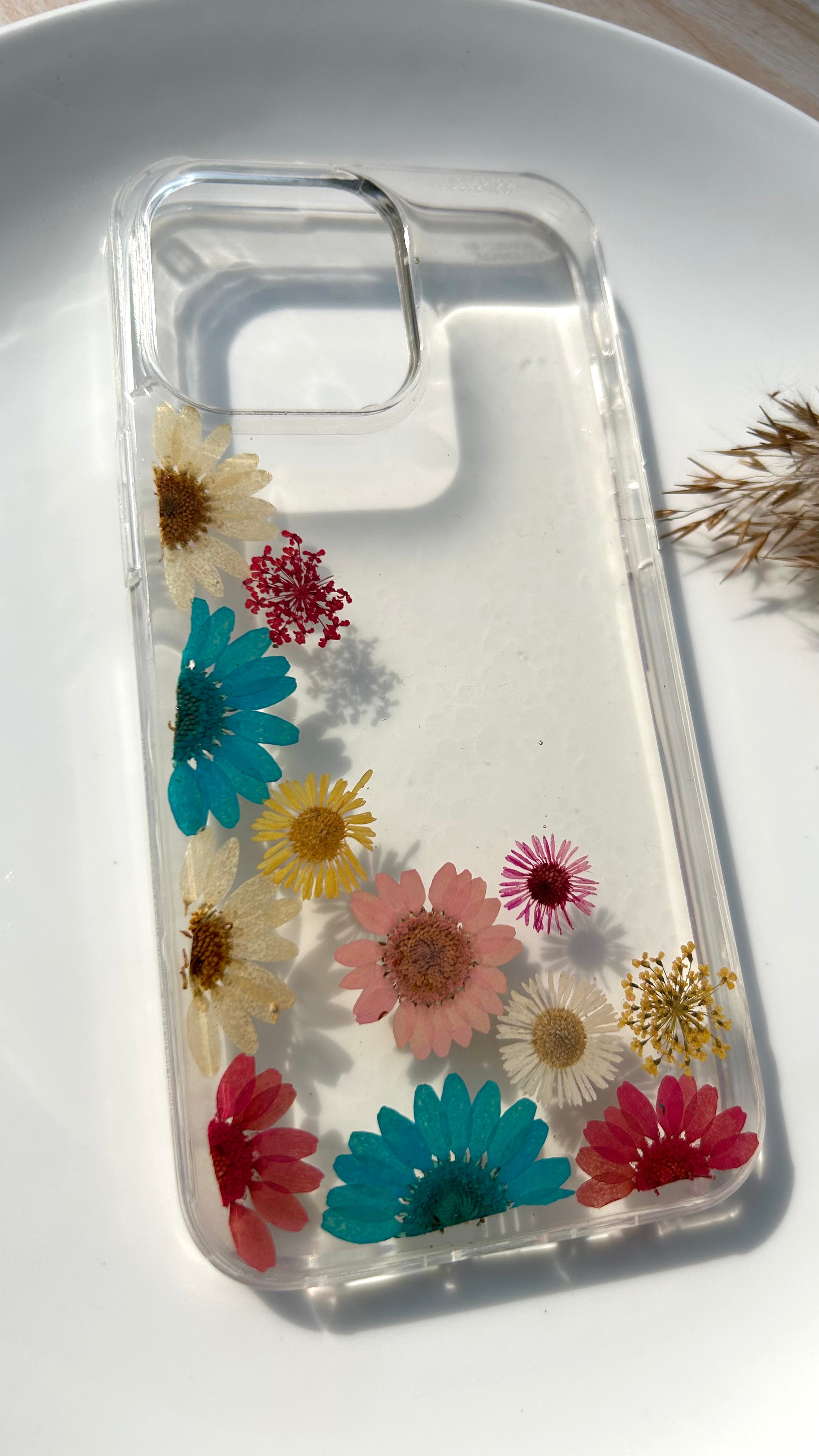 Pressed Flower Phone Case | Multicolor Daisy Mix in Resin | Left Bloom Series | Case 8