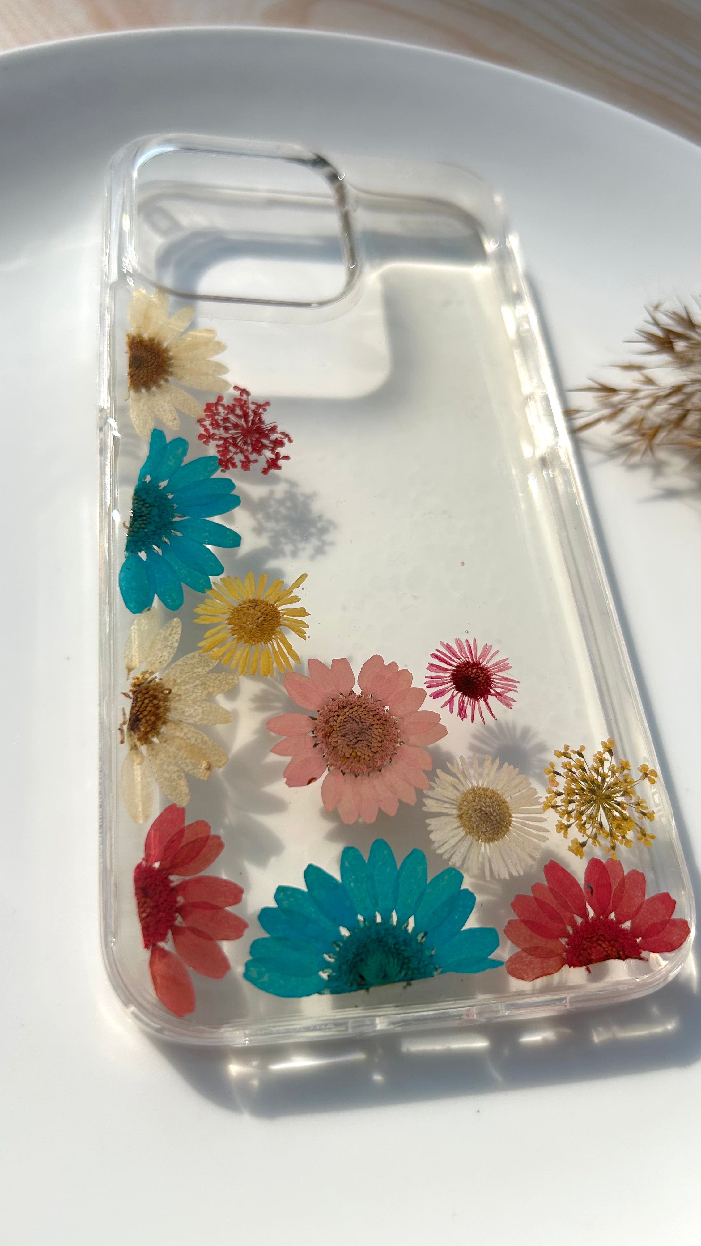 Pressed Flower Phone Case | Multicolor Daisy Mix in Resin | Left Bloom Series | Case 8