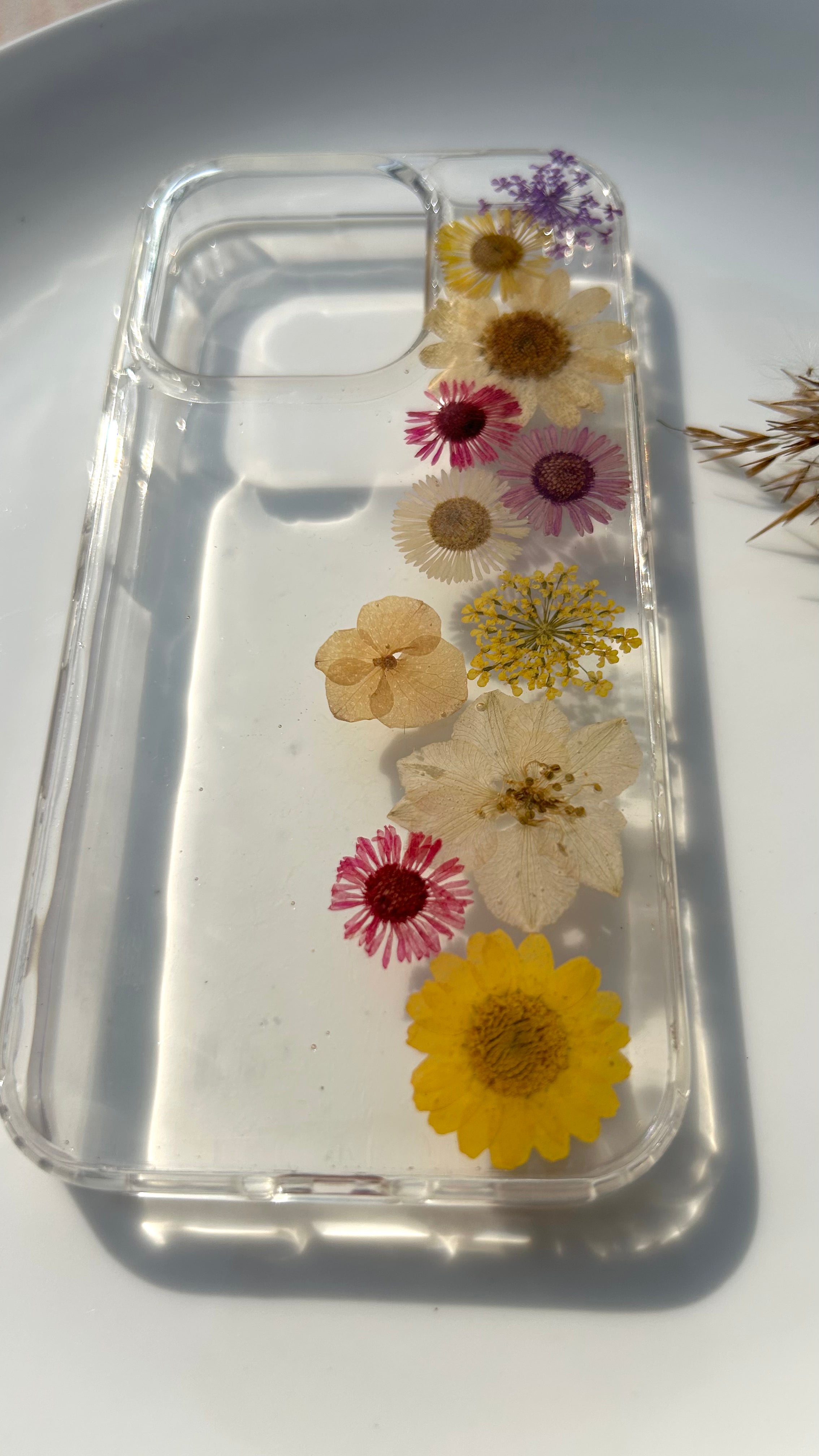 Pressed Flower Phone Case | Yellow, White & Red Mixed Flowers with Purple Baby's Breath in Resin | Straight Bloom | Case 9