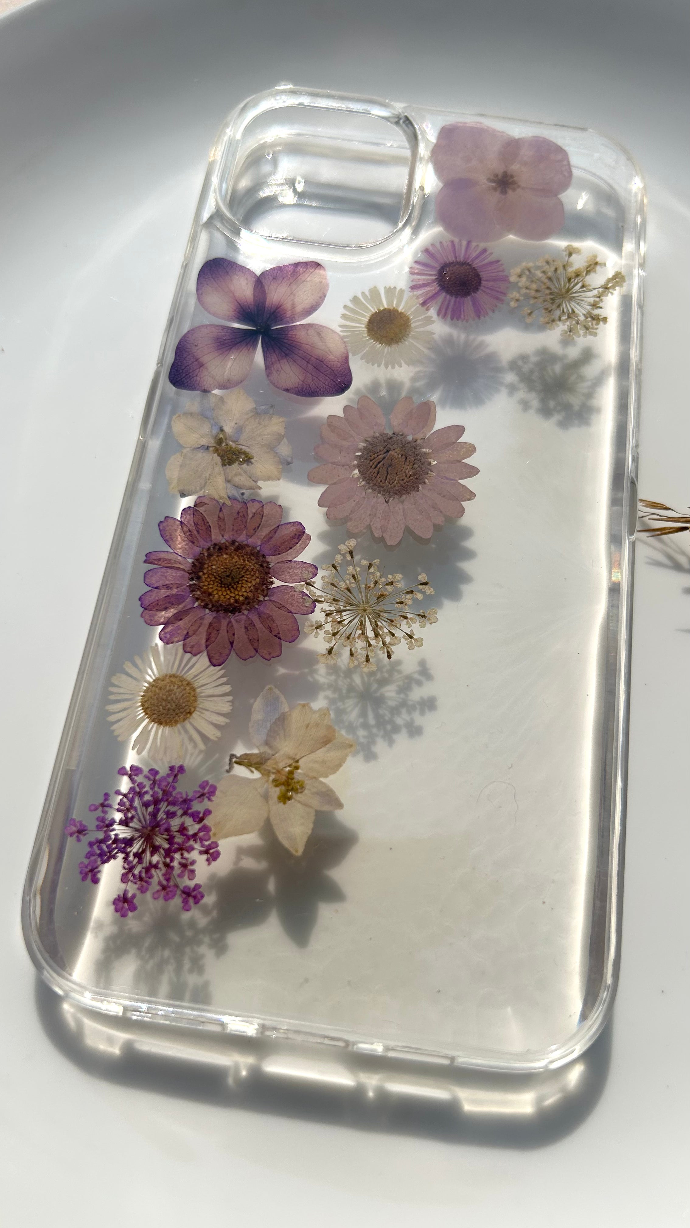 Pressed Flower Phone Case | Purple, Pink & White Mixed Flowers in Resin | Left Bloom Series | Case 1