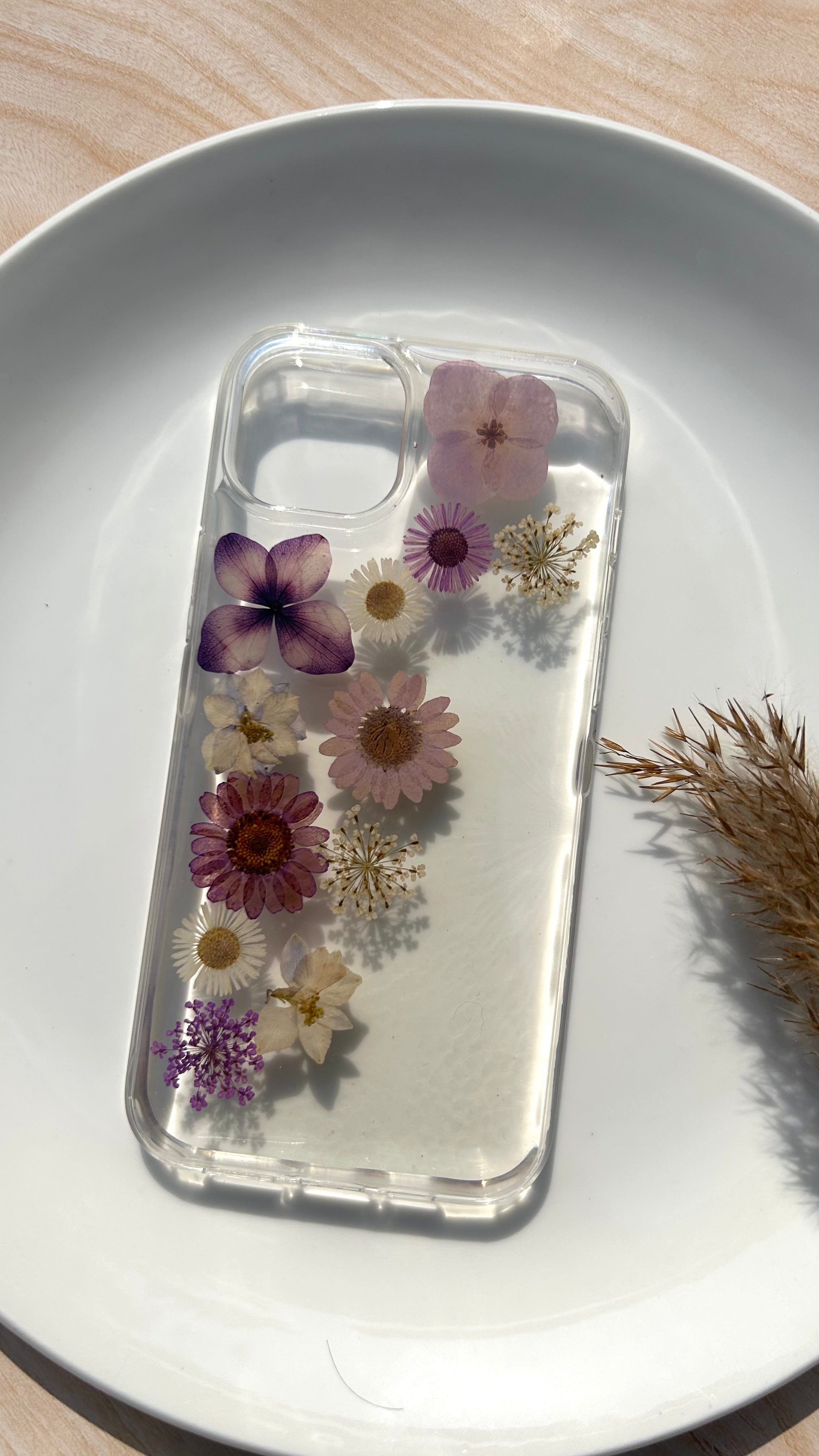 Pressed Flower Phone Case | Purple, Pink & White Mixed Flowers in Resin | Left Bloom Series | Case 1