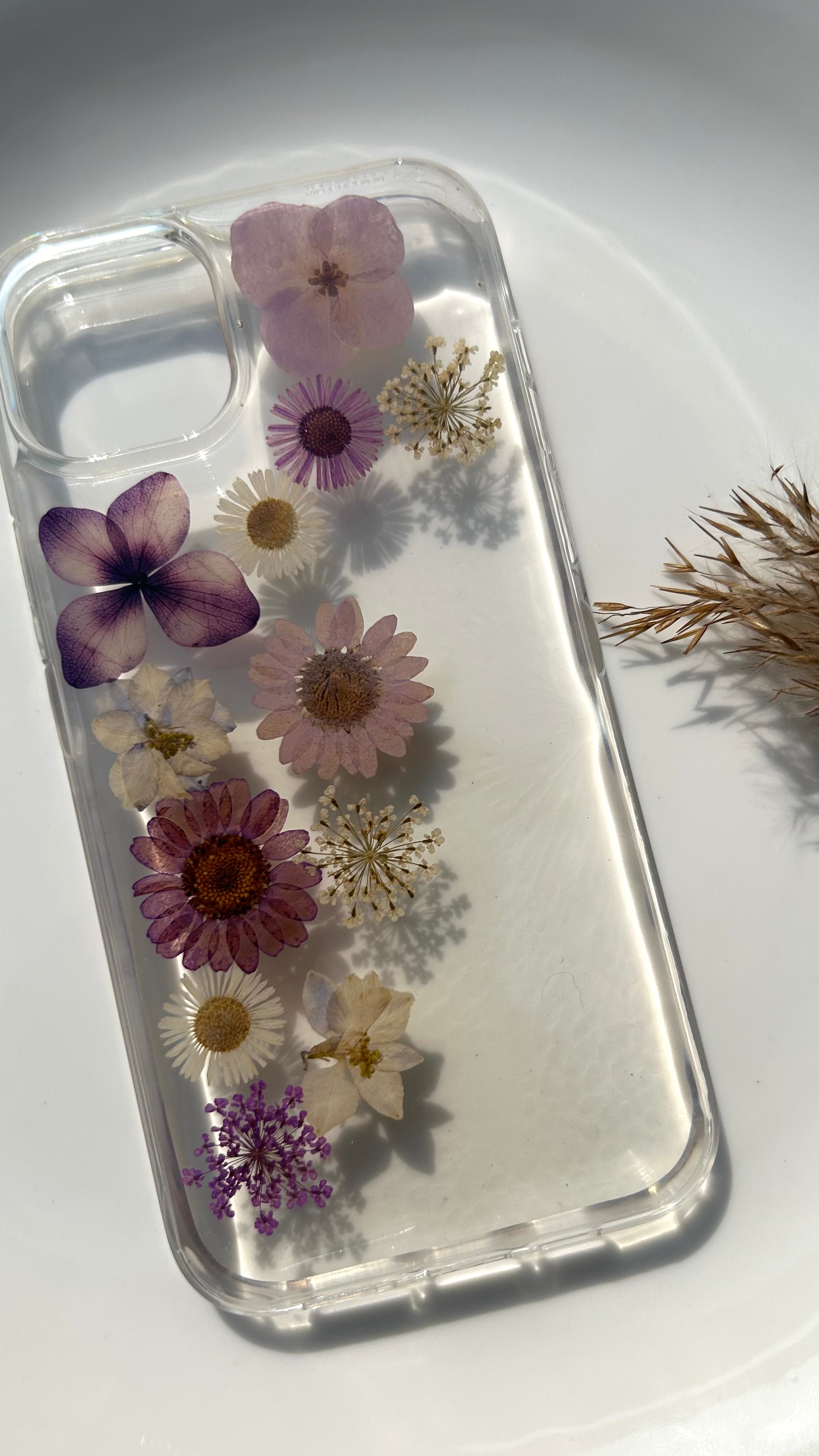 Pressed Flower Phone Case | Purple, Pink & White Mixed Flowers in Resin | Left Bloom Series | Case 1