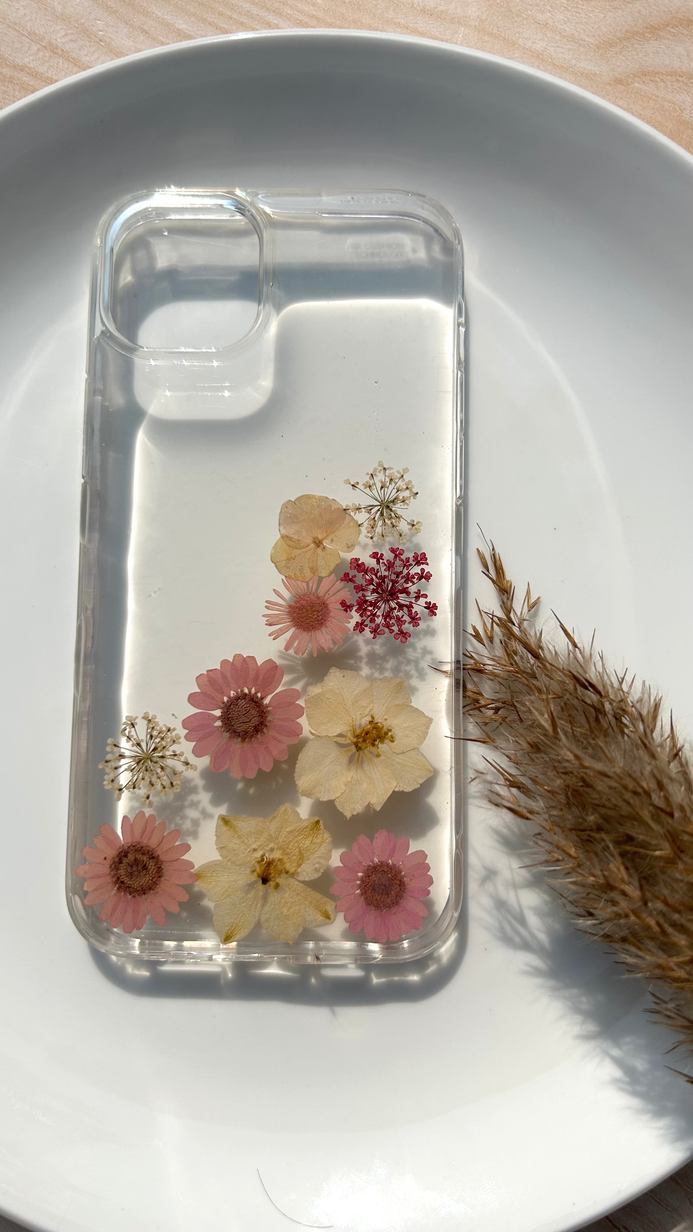 Pressed Flower Phone Case | Pink Daisies & White Clematis with Red & White Baby's Breath in Resin | Right Bloom | Case 22