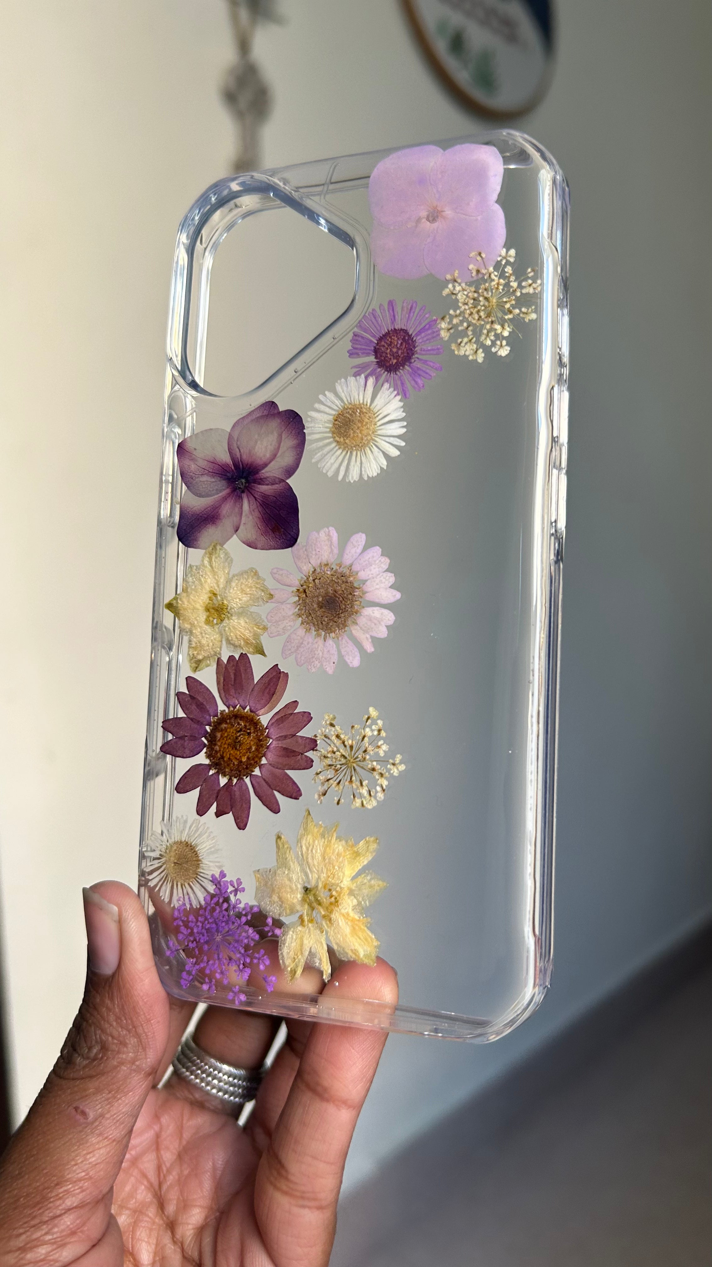 Pressed Flower Phone Case | Purple, Pink & White Mixed Flowers in Resin | Left Bloom Series | Case 1