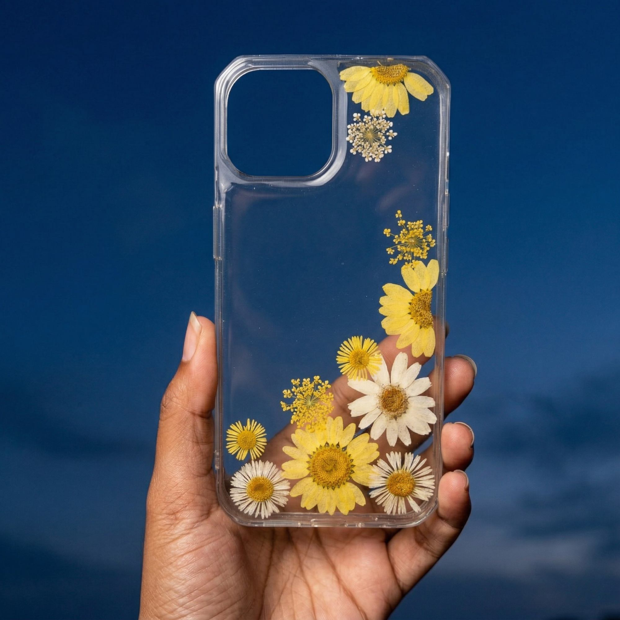 Pressed Flower Phone Case | Yellow & White Daisy Mix in Resin | Left Bloom Series | Case 12