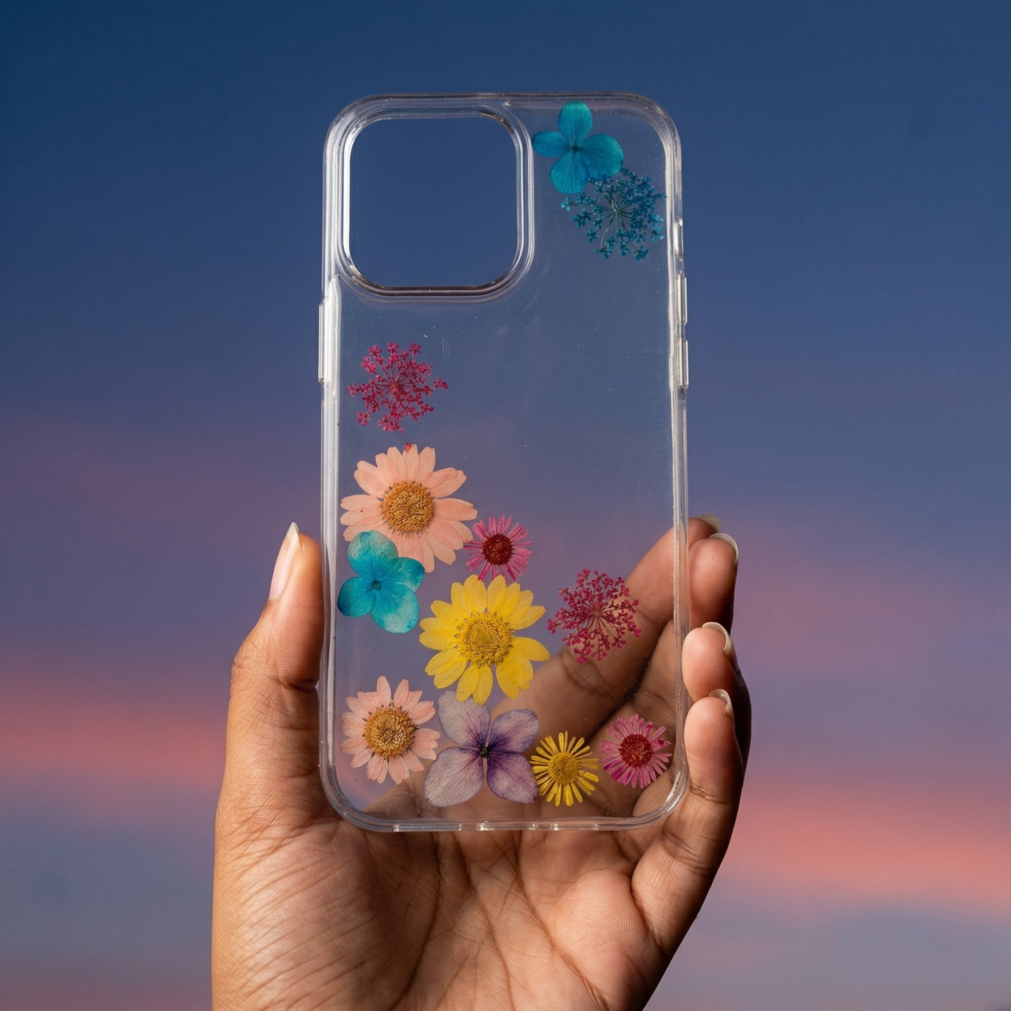 Pressed Flower Phone Case | Rainbow Mixed Flowers in Resin | Left Bloom Series | Case 4