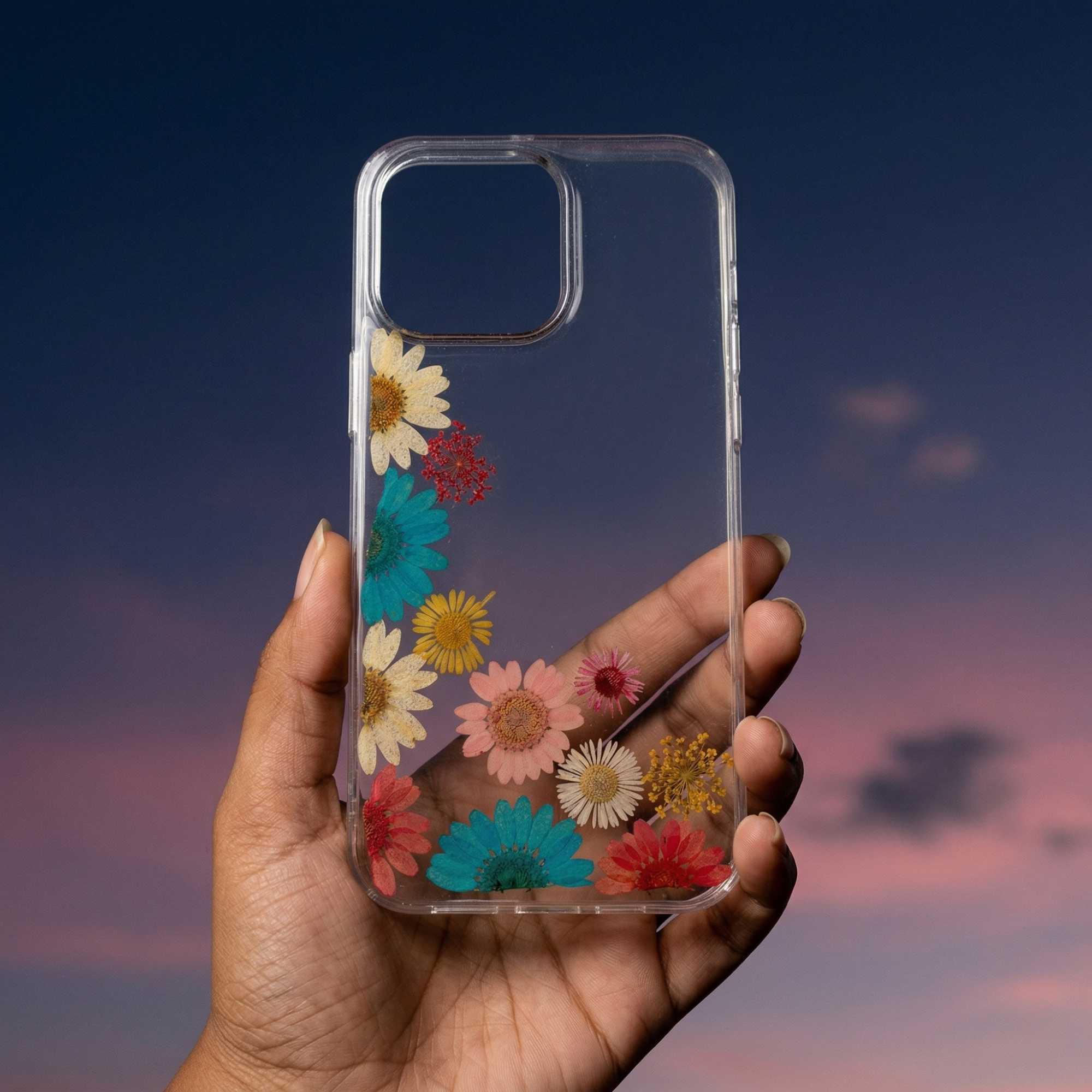Pressed Flower Phone Case | Multicolor Daisy Mix in Resin | Left Bloom Series | Case 8