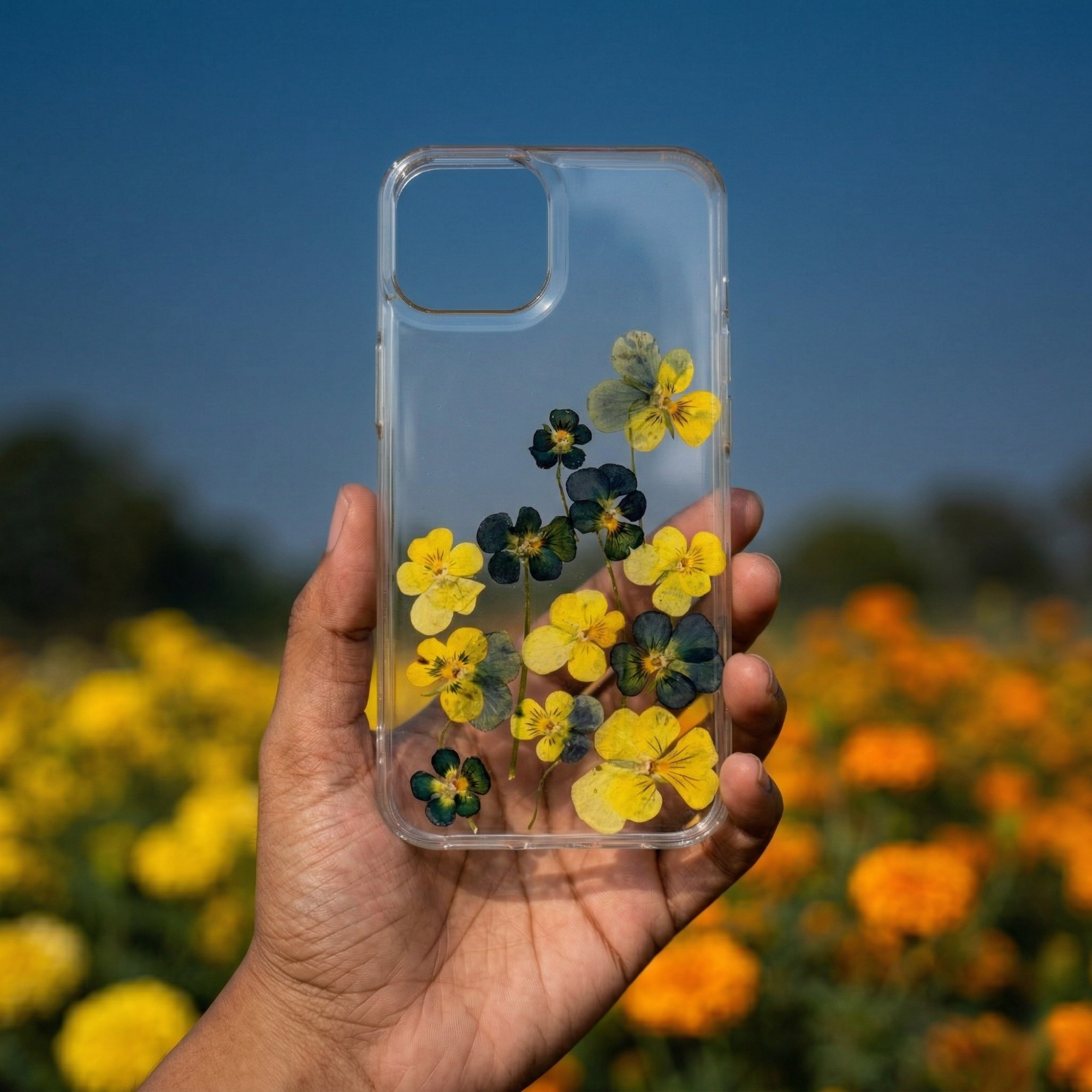 Pressed Flower Phone Case | Real Yellow Pansy Flowers in Resin | Pansy Series | Case 2